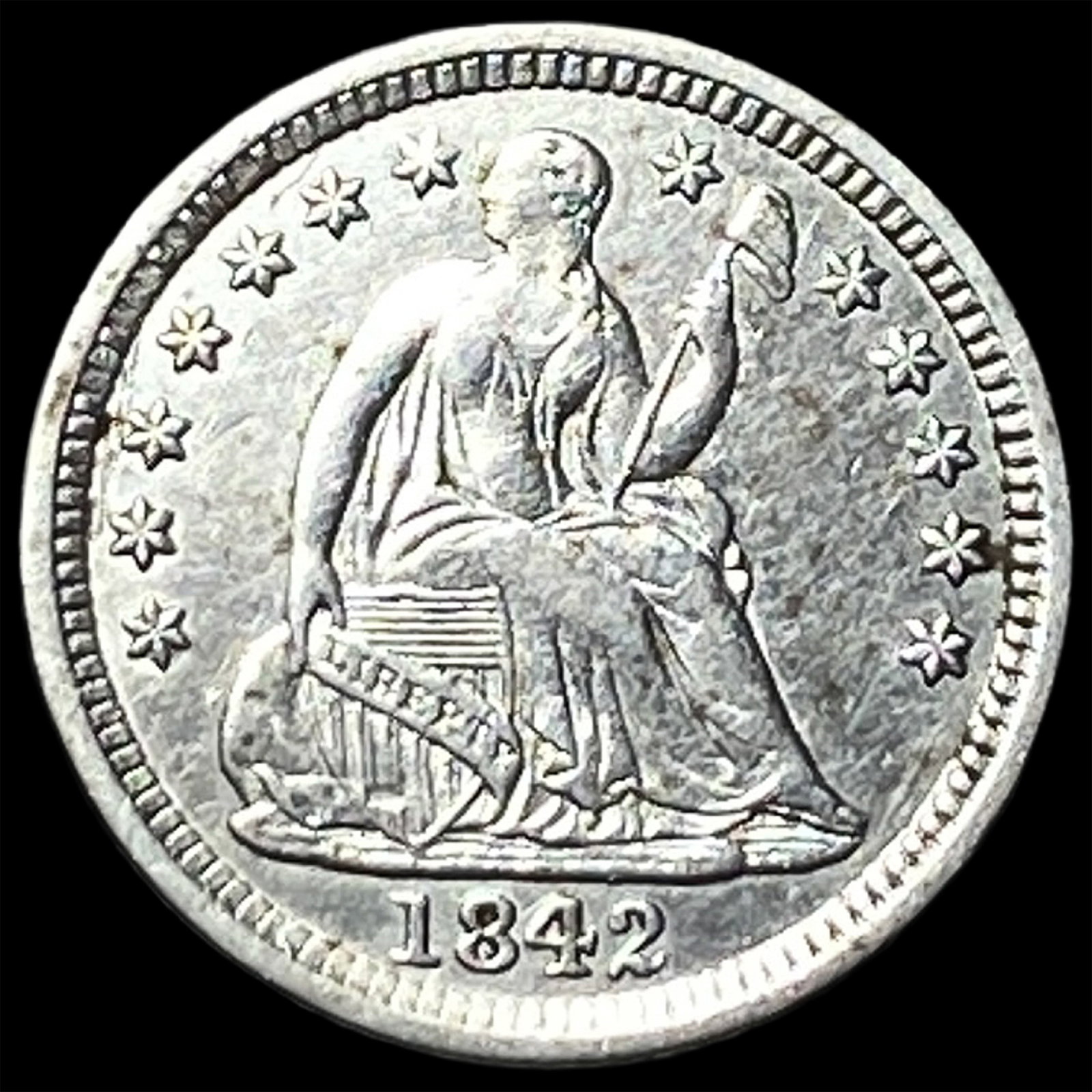 1842-O Silver Seated Half Dime CHOICE AU: 1842-O Silver Seated Half Dime CHOICE AU