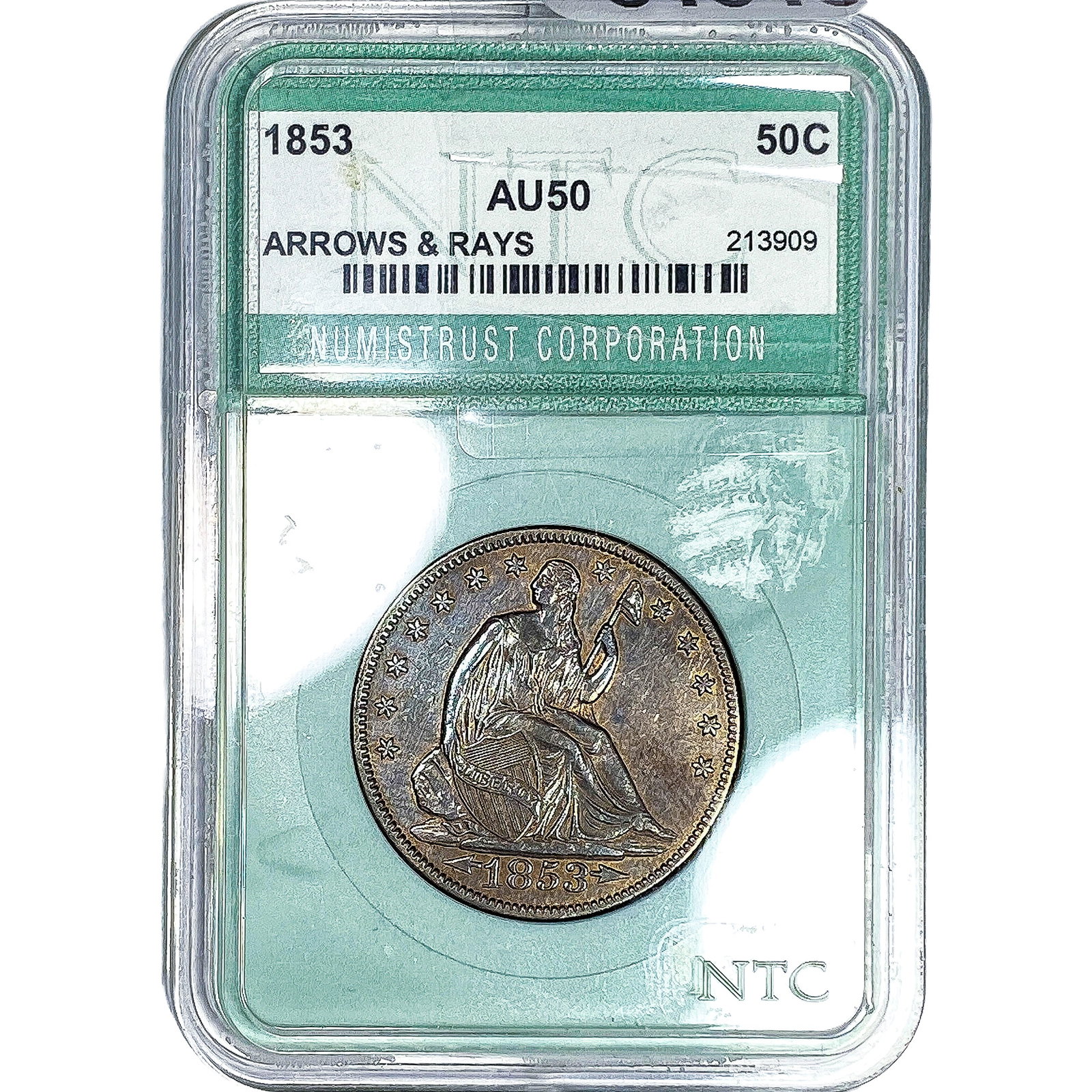 1853 Seated Liberty Half Dollar NTC AU50 (1 of 2)