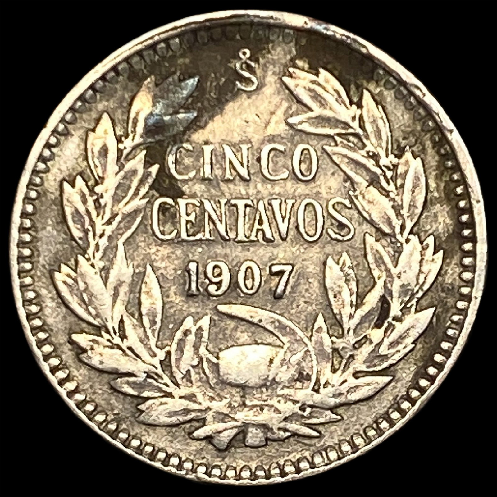 1907 Chile Silver 5 Centavos - 2