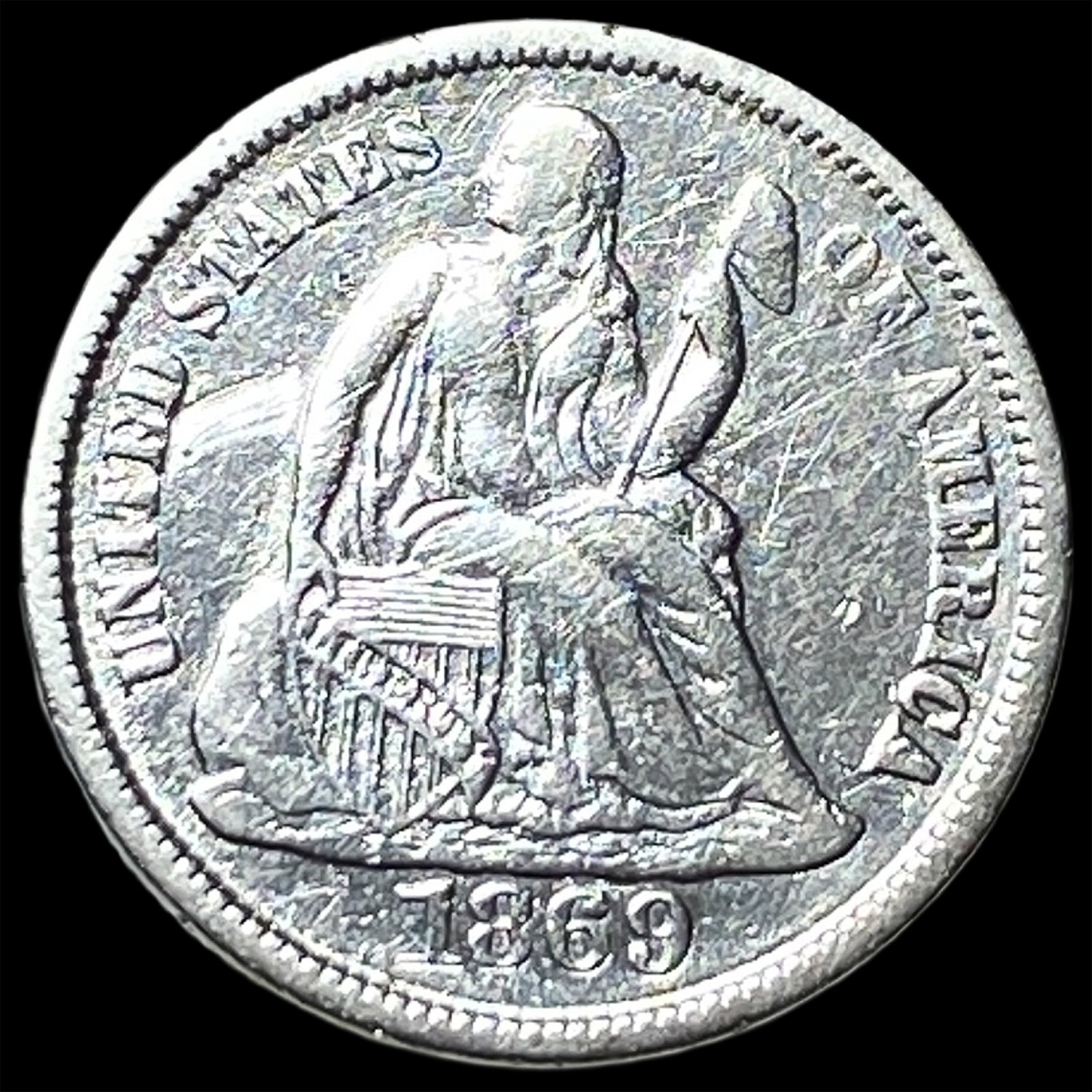1869-S Seated Liberty Dime NEARLY UNCIRCULATED: 1869-S Seated Liberty Dime NEARLY UNCIRCULATED