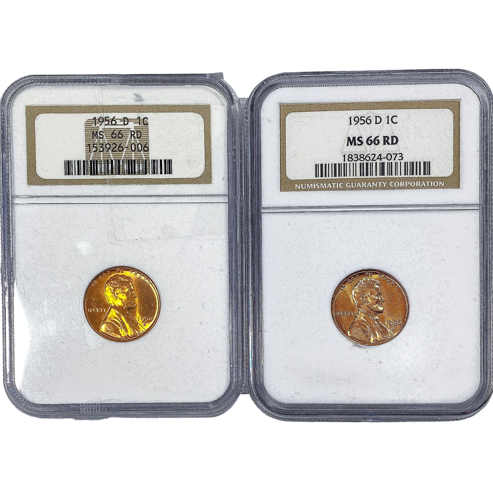 [2 Coins] 1956-D Wheat Cent NGC MS66 RD: [2 Coins] 1956-D Wheat Cent NGC MS66 RD