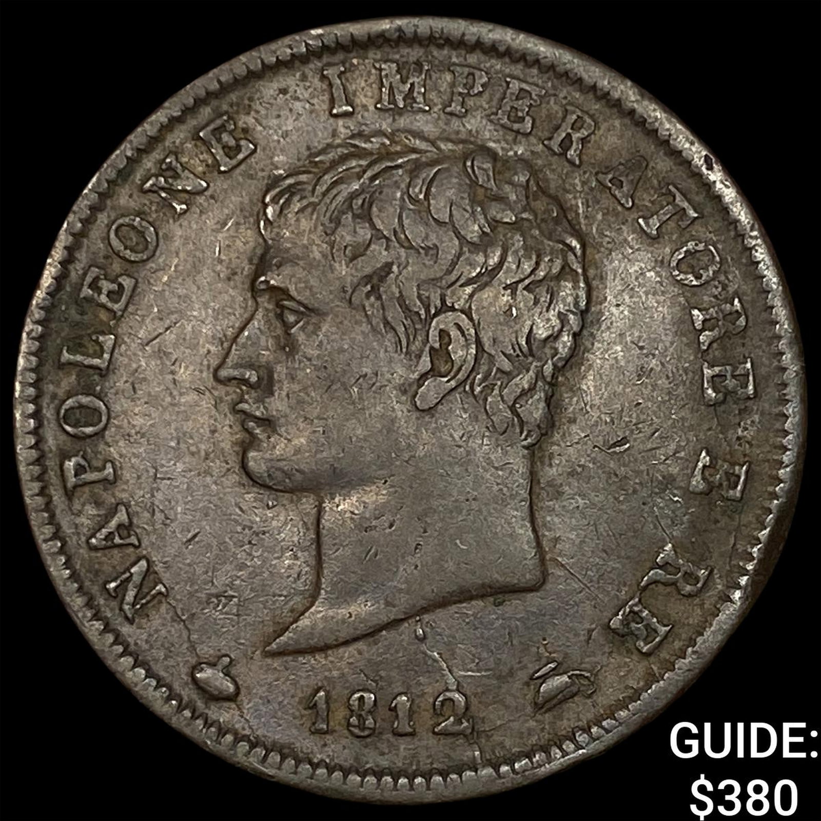 1812M Italy Napoleon I Copper 1 Soldo: 1812M Italy Napoleon I Copper 1 Soldo