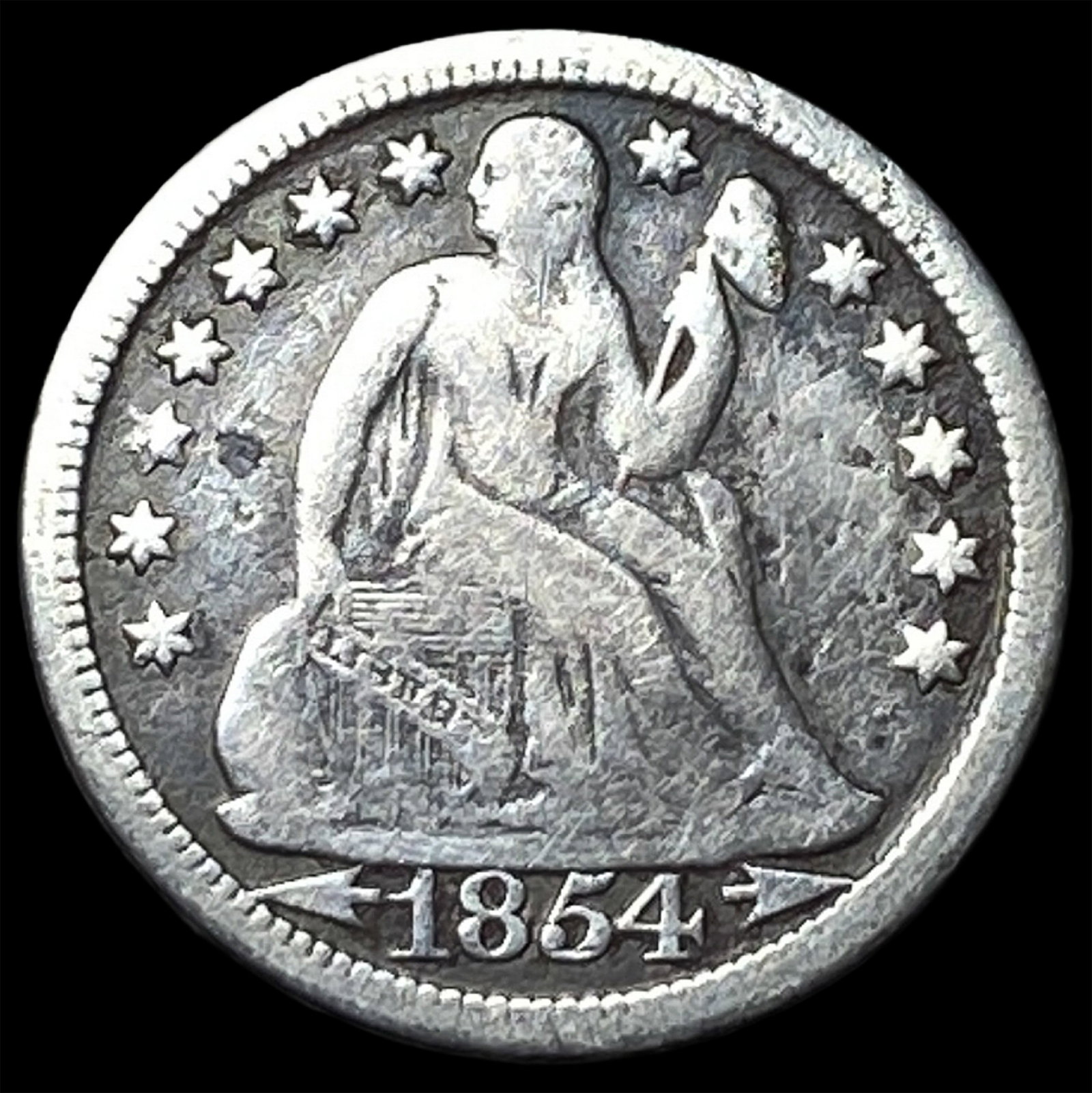 1854-O Arrows Seated Liberty Dime NEARLY UNCIRCULATED (1 of 2)