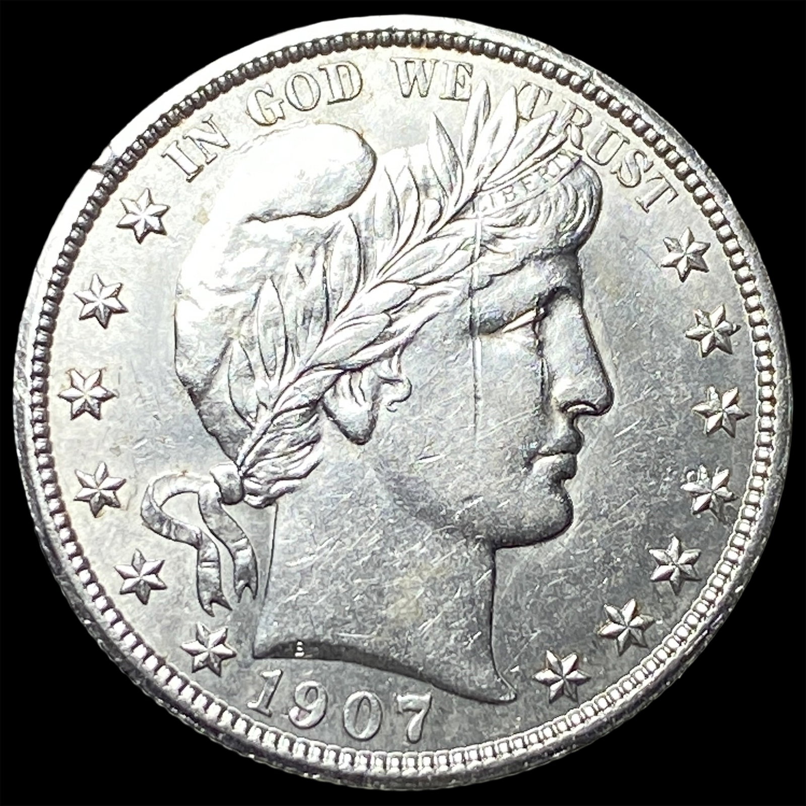 1907 Silver Barber Half Dollar CLOSELY UNCIRCULATED: 1907 Silver Barber Half Dollar CLOSELY UNCIRCULATED