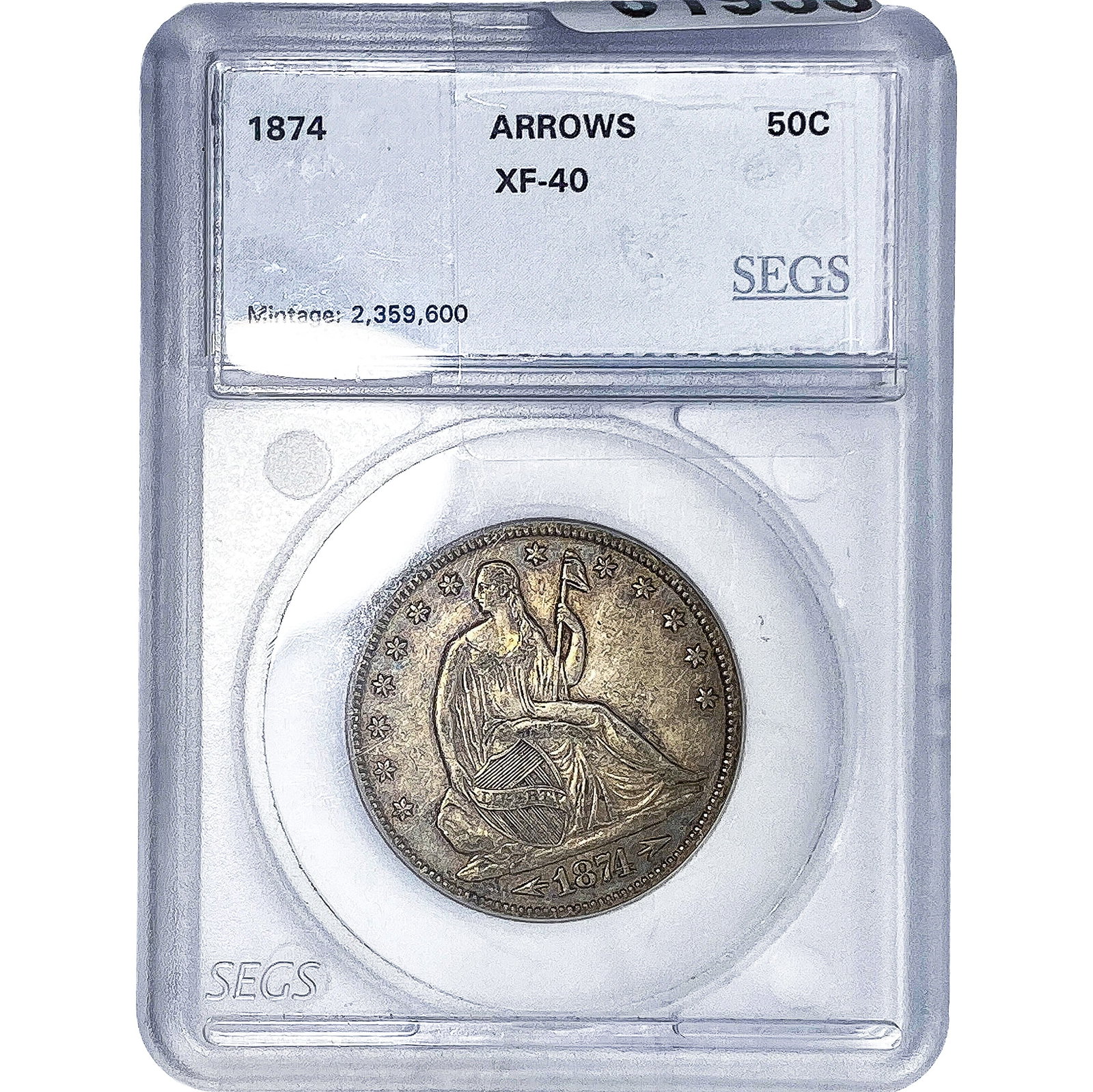 1874 Seated Liberty Half Dollar SEGS XF40 Arrows: 1874 Seated Liberty Half Dollar SEGS XF40 Arrows