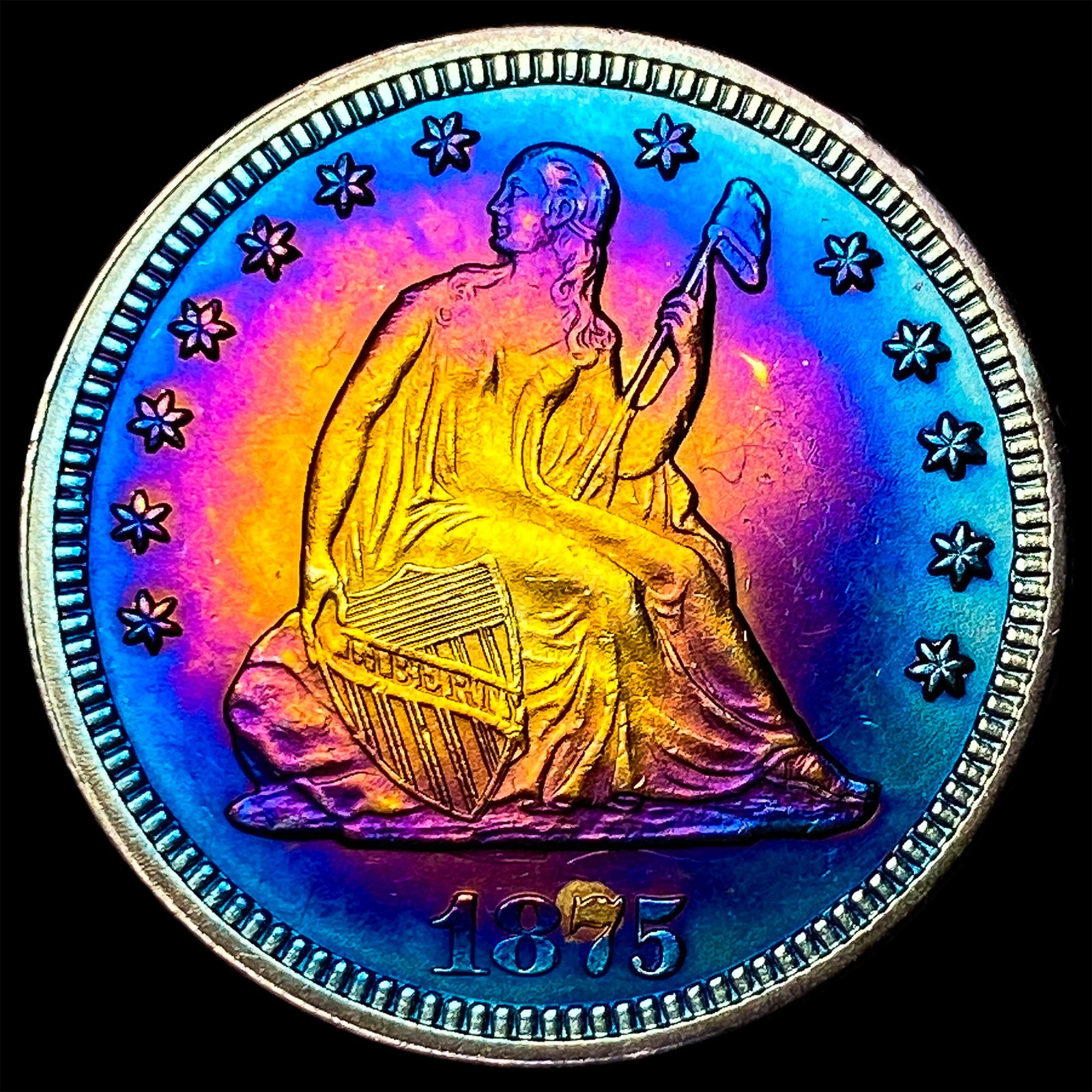 1875 Toned Seated Liberty Quarter UNCIRCULATED: 1875 Toned Seated Liberty Quarter UNCIRCULATED