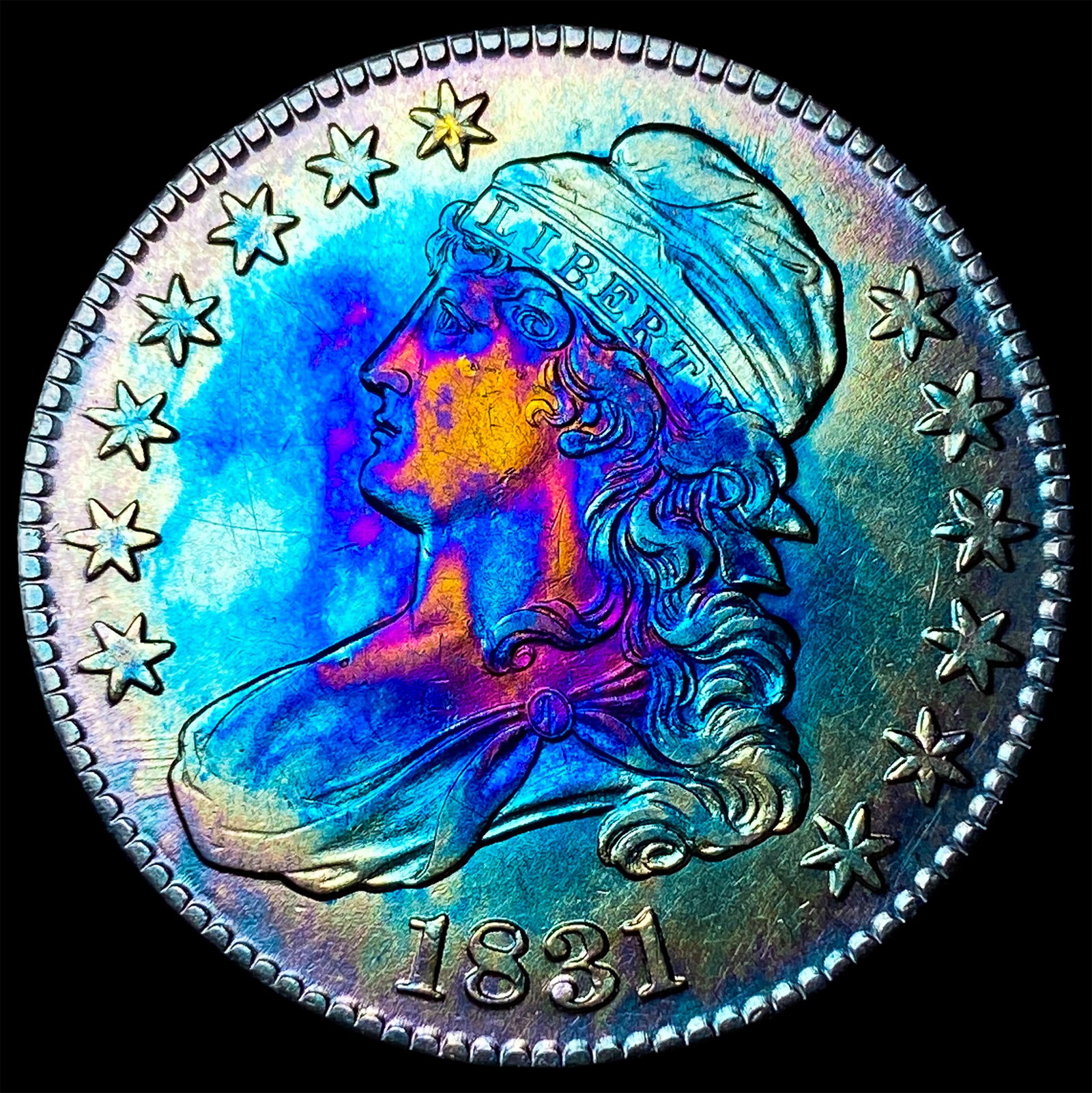 1831 Toned Capped Bust Half Dollar CLOSELY UNCIRCULATED: 1831 Toned Capped Bust Half Dollar CLOSELY UNCIRCULATED