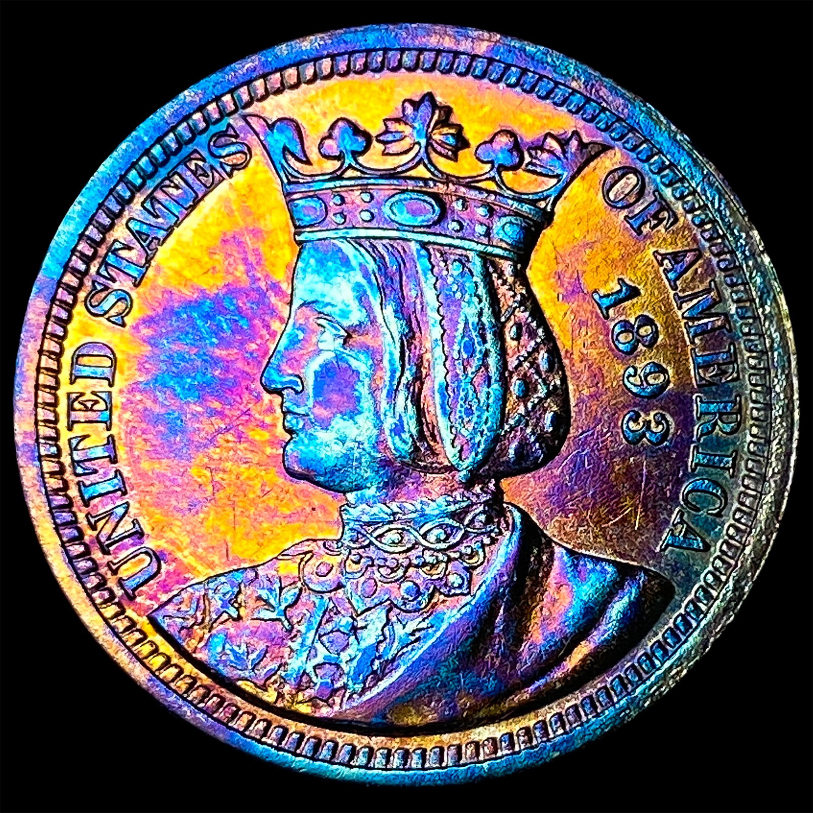 1893 Toned Silver Isabella Quarter CLOSELY UNCIRCULATED (1 of 2)