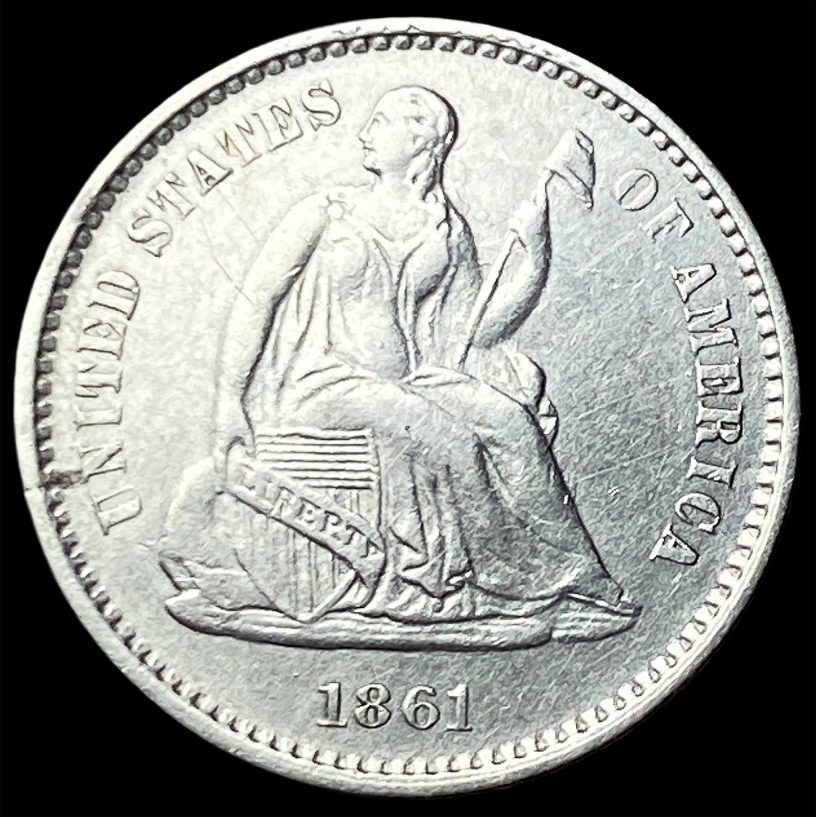 1861 Silver Seated Liberty Half Dime CLOSELY UNCIRCULATED: 1861 Silver Seated Liberty Half Dime CLOSELY UNCIRCULATED