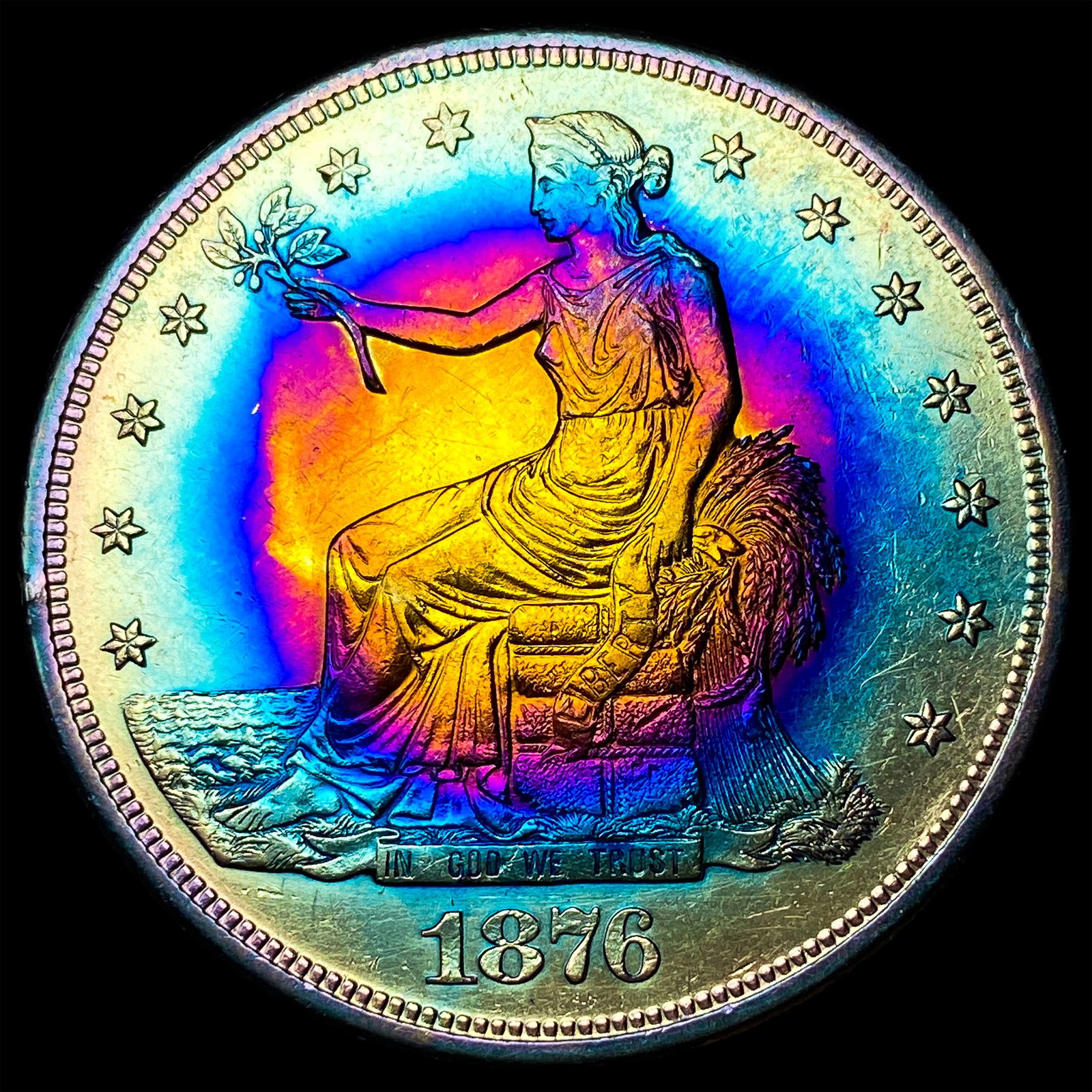 1876-S Toned Silver Trade Dollar CLOSELY UNCIRCULATED: 1876-S Toned Silver Trade Dollar CLOSELY UNCIRCULATED