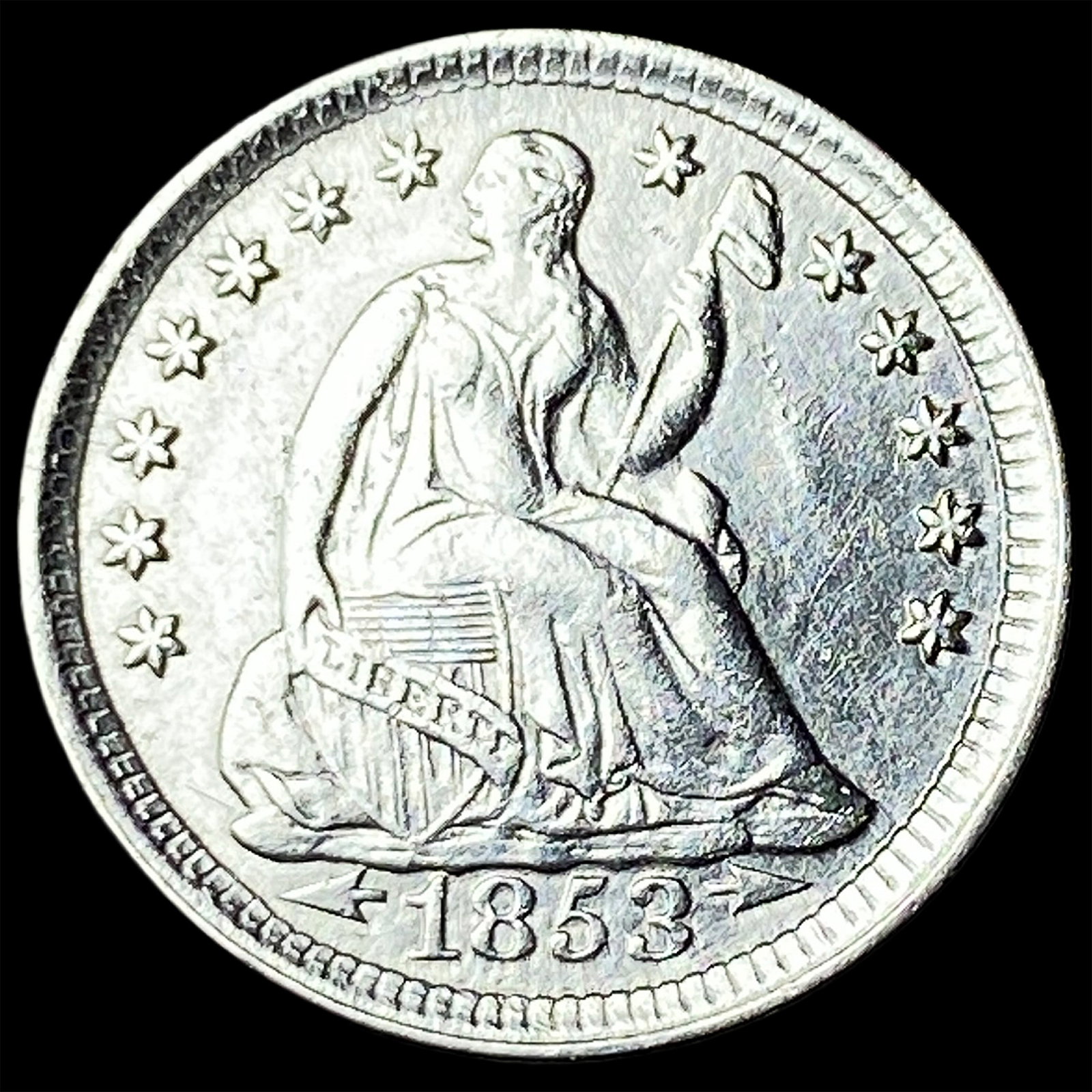 1853 Arrows Seated Liberty Half Dime CLOSELY UNCIRCULATED: 1853 Arrows Seated Liberty Half Dime CLOSELY UNCIRCULATED