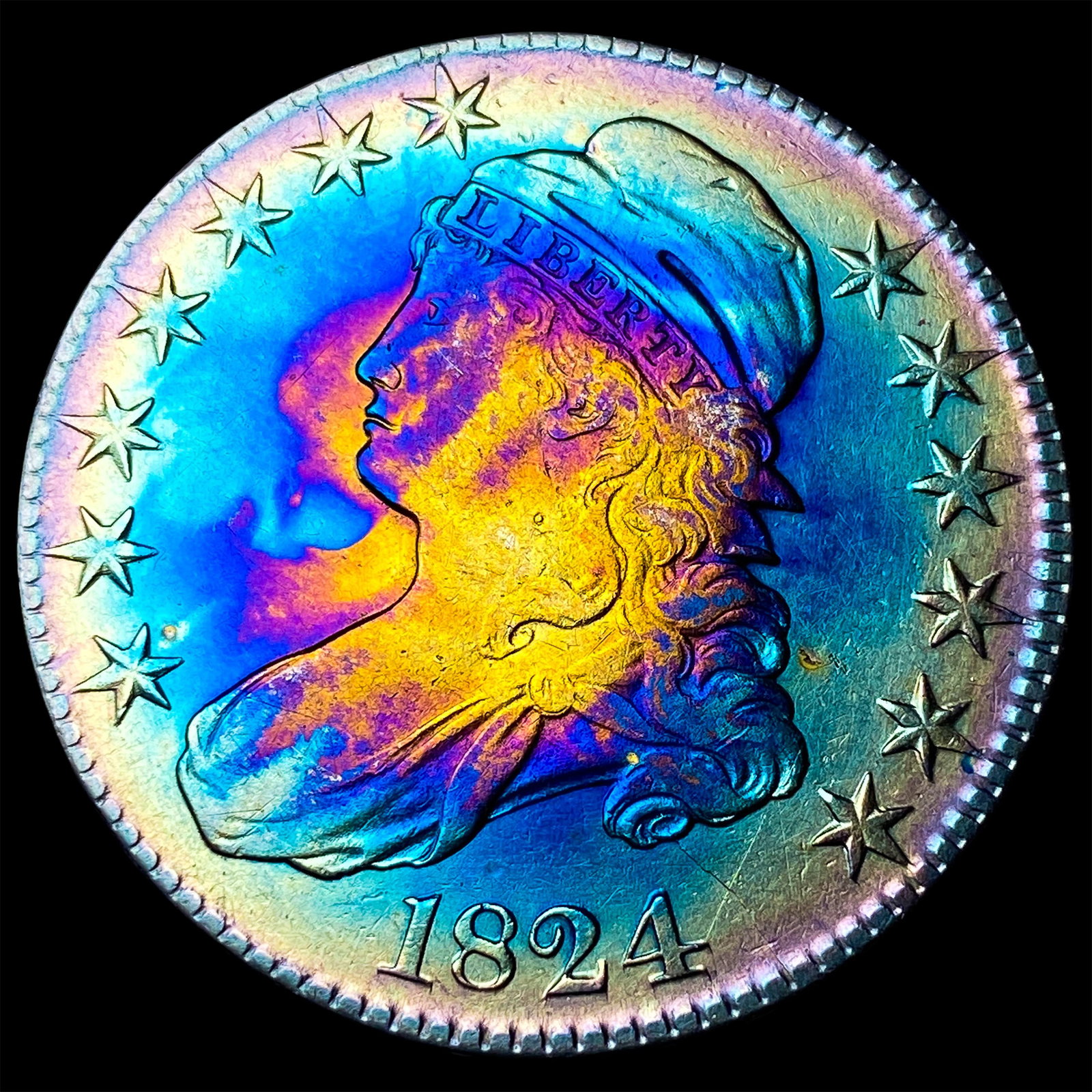1824 Toned Capped Bust Half Dollar NEARLY UNCIRCULATED (1 of 2)