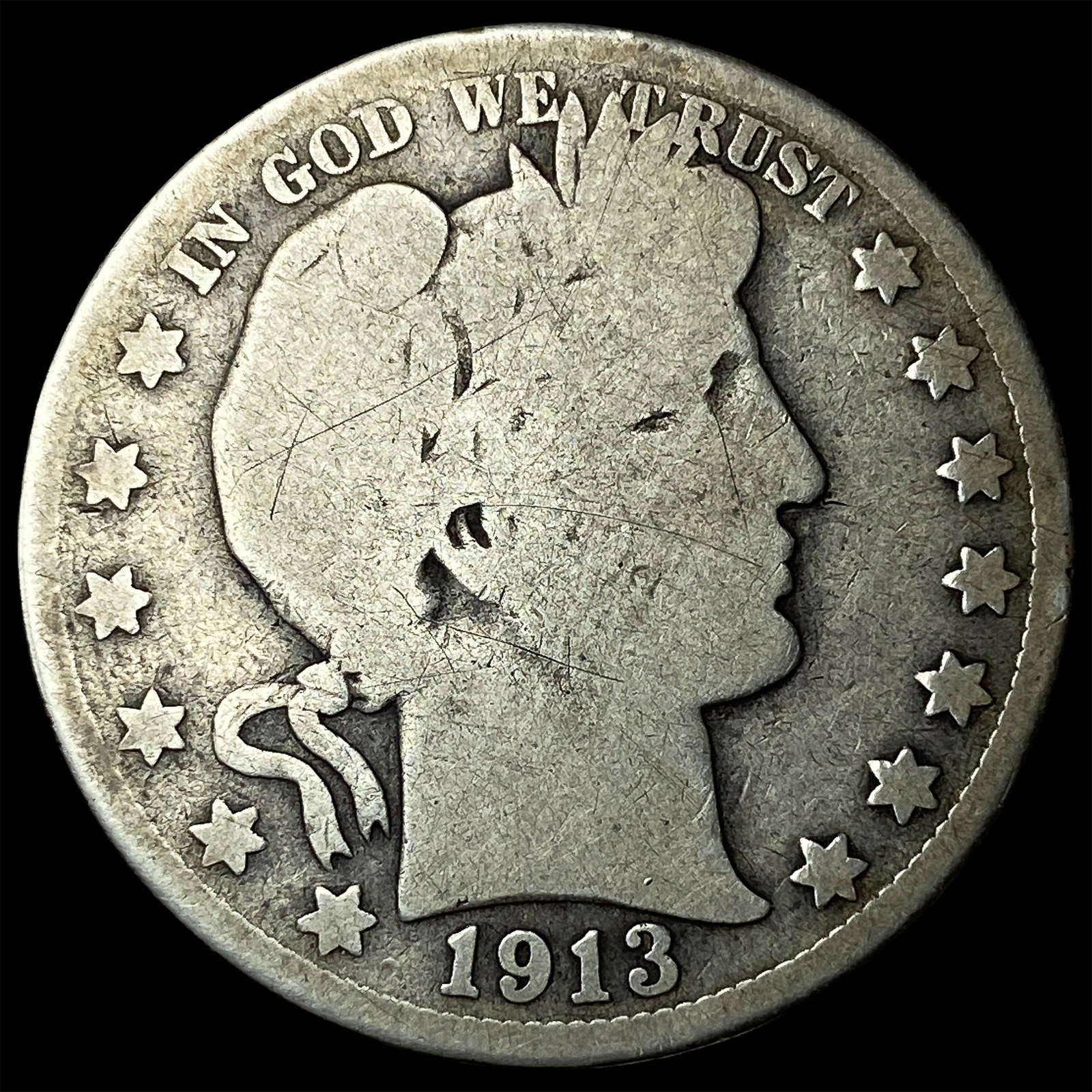 1913 Silver Barber Half Dollar NICELY CIRCULATED: 1913 Silver Barber Half Dollar NICELY CIRCULATED