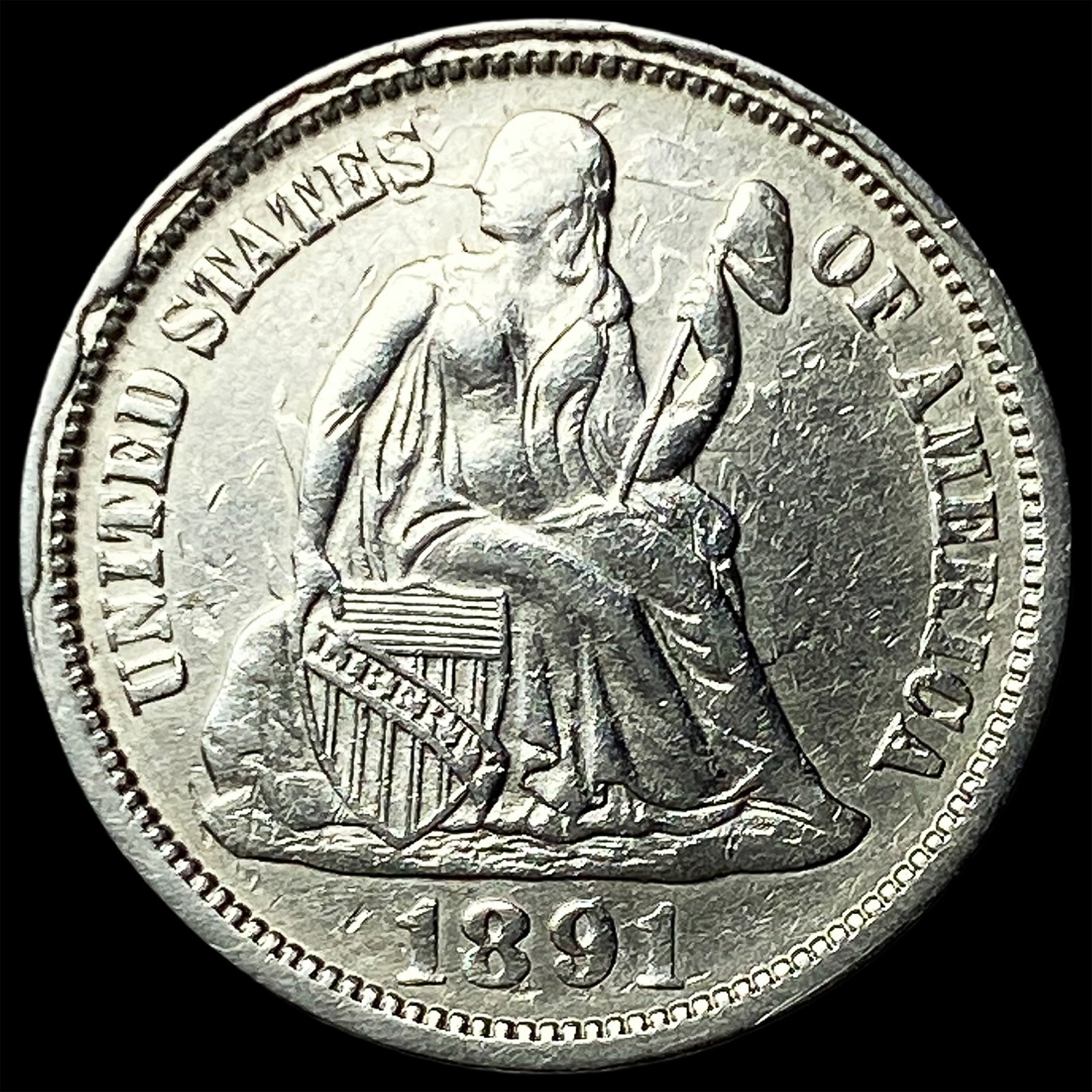 1891-O Silver Seated Liberty Dime CLOSELY UNCIRCULATED: 1891-O Silver Seated Liberty Dime CLOSELY UNCIRCULATED
