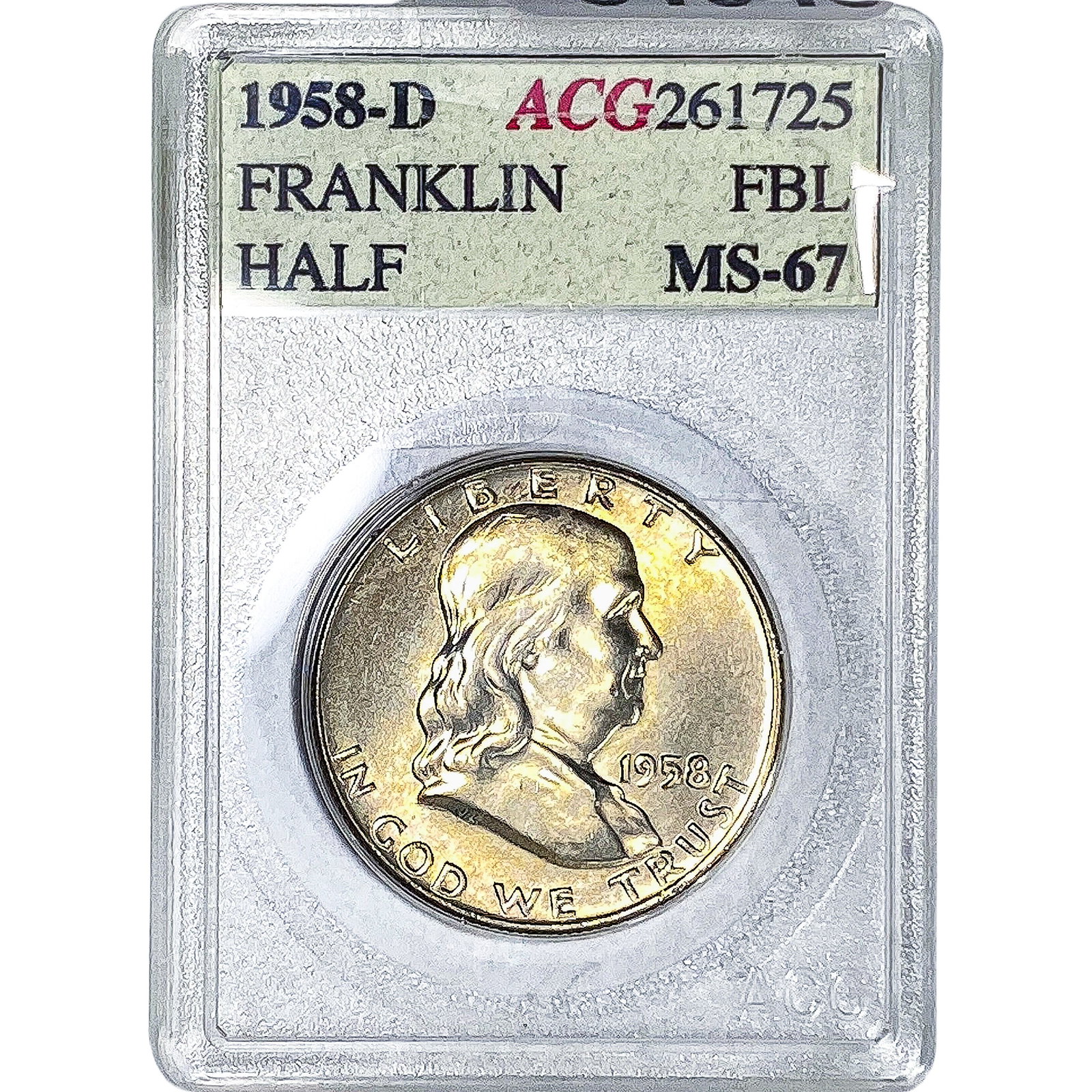 1958-D Franklin Half Dollar ACG MS67 FBL: 1958-D Franklin Half Dollar ACG MS67 FBL
