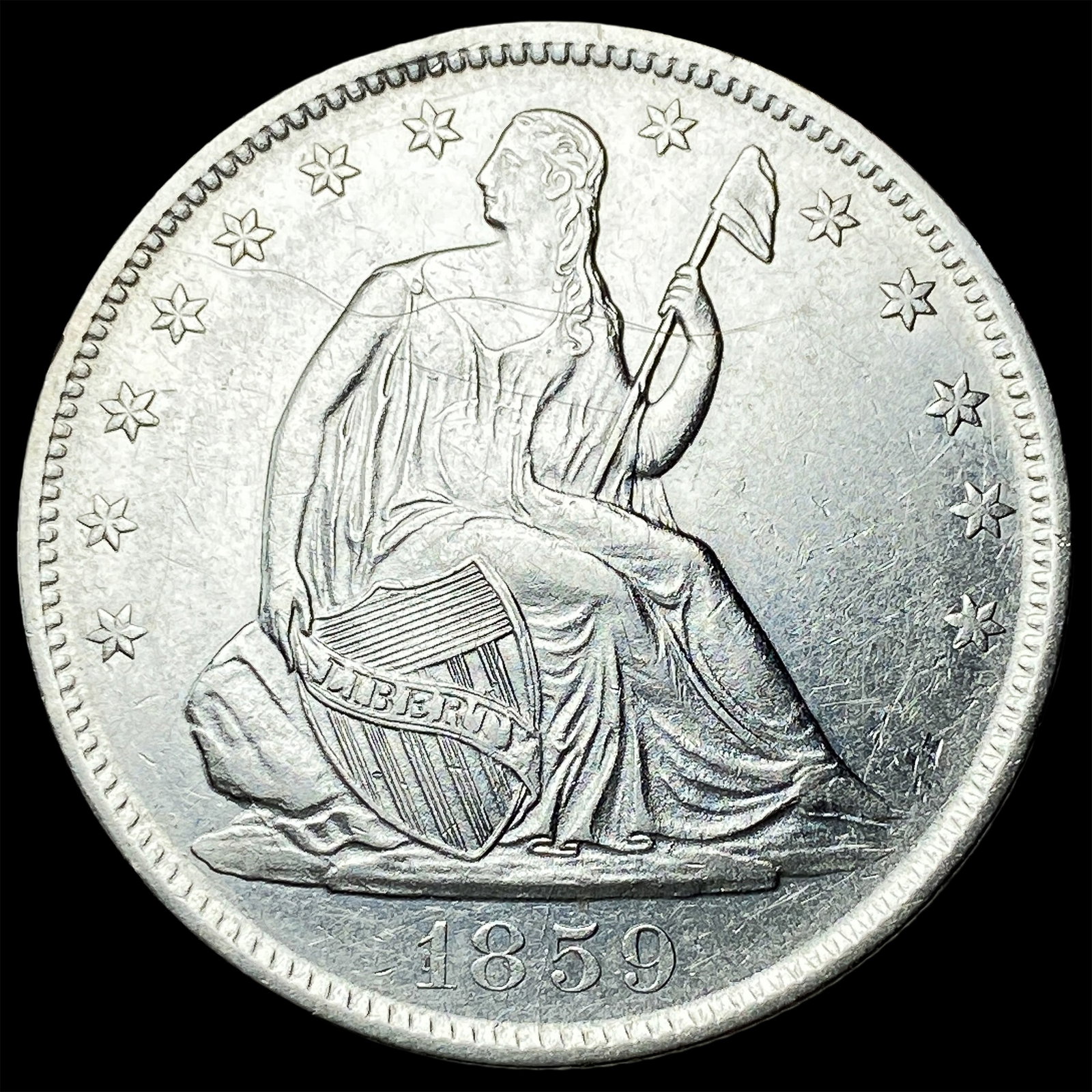 1859-O Silver Seated Liberty Half Dollar CLOSELY UNCIRCULATED: 1859-O Silver Seated Liberty Half Dollar CLOSELY UNCIRCULATED