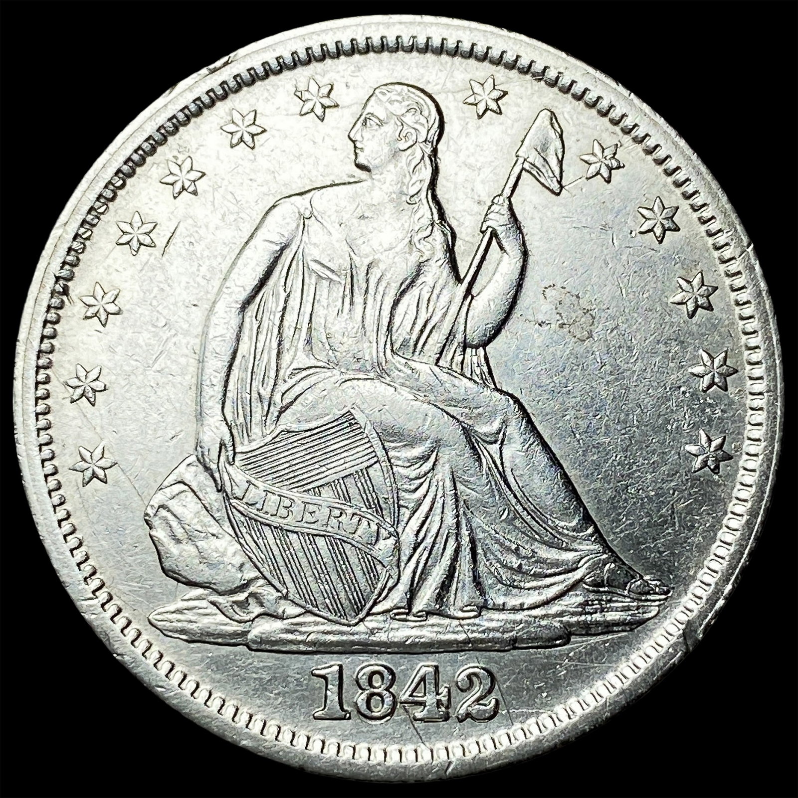 1842 Silver Seated Liberty Half Dollar CLOSELY UNCIRCULATED: 1842 Silver Seated Liberty Half Dollar CLOSELY UNCIRCULATED