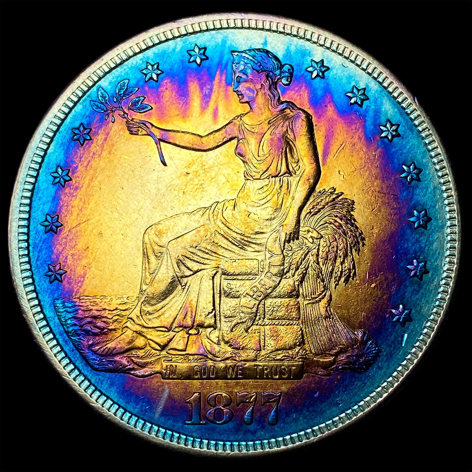 1877-S Toned Silver Trade Dollar CLOSELY UNCIRCULATED: 1877-S Toned Silver Trade Dollar CLOSELY UNCIRCULATED