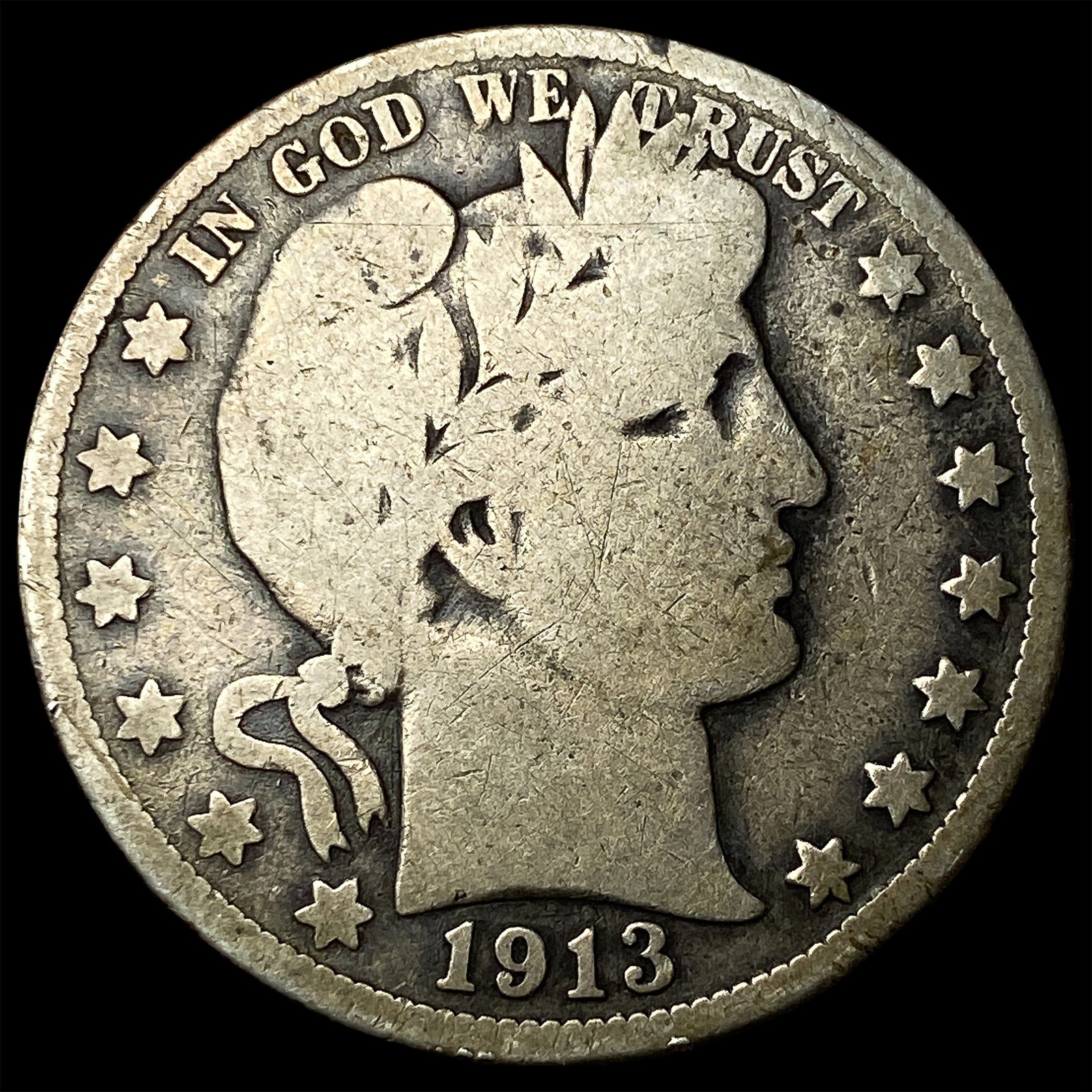 1913 Silver Barber Half Dollar NICELY CIRCULATED: 1913 Silver Barber Half Dollar NICELY CIRCULATED