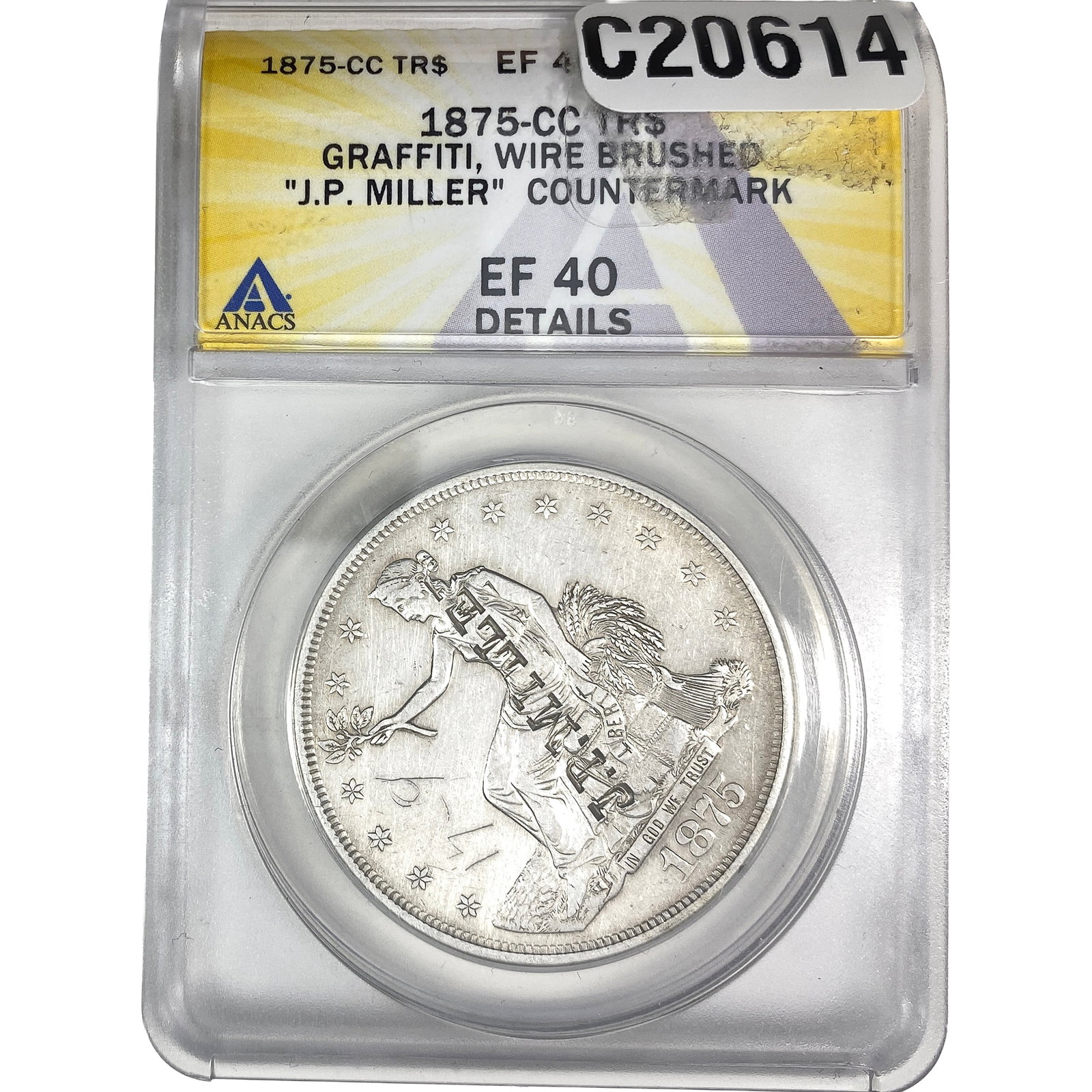 1875-CC Silver Trade Dollar ANACS EF40: 1875-CC Silver Trade Dollar ANACS EF40