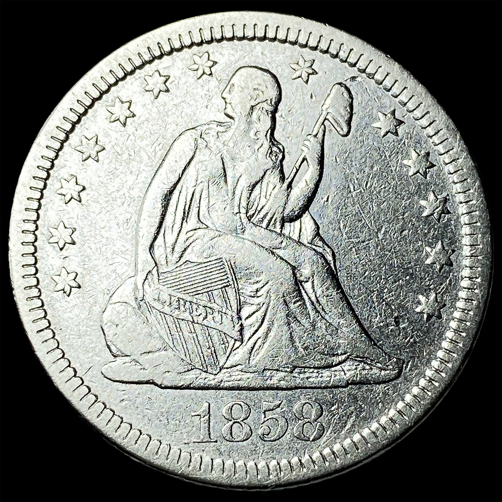 1858 Seated Liberty Quarter NEARLY UNCIRCULATED: 1858 Seated Liberty Quarter NEARLY UNCIRCULATED