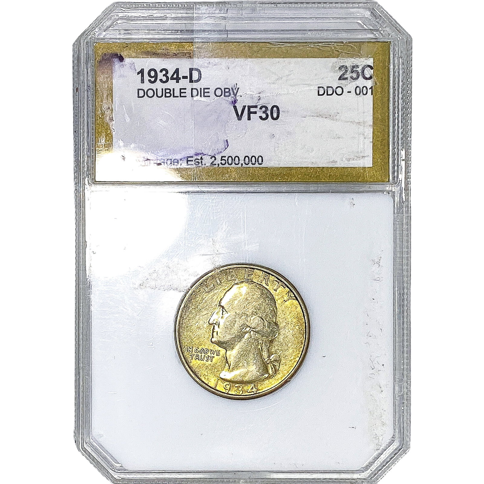 1934-D Washington Silver Quarter PCI VF30: 1934-D Washington Silver Quarter PCI VF30