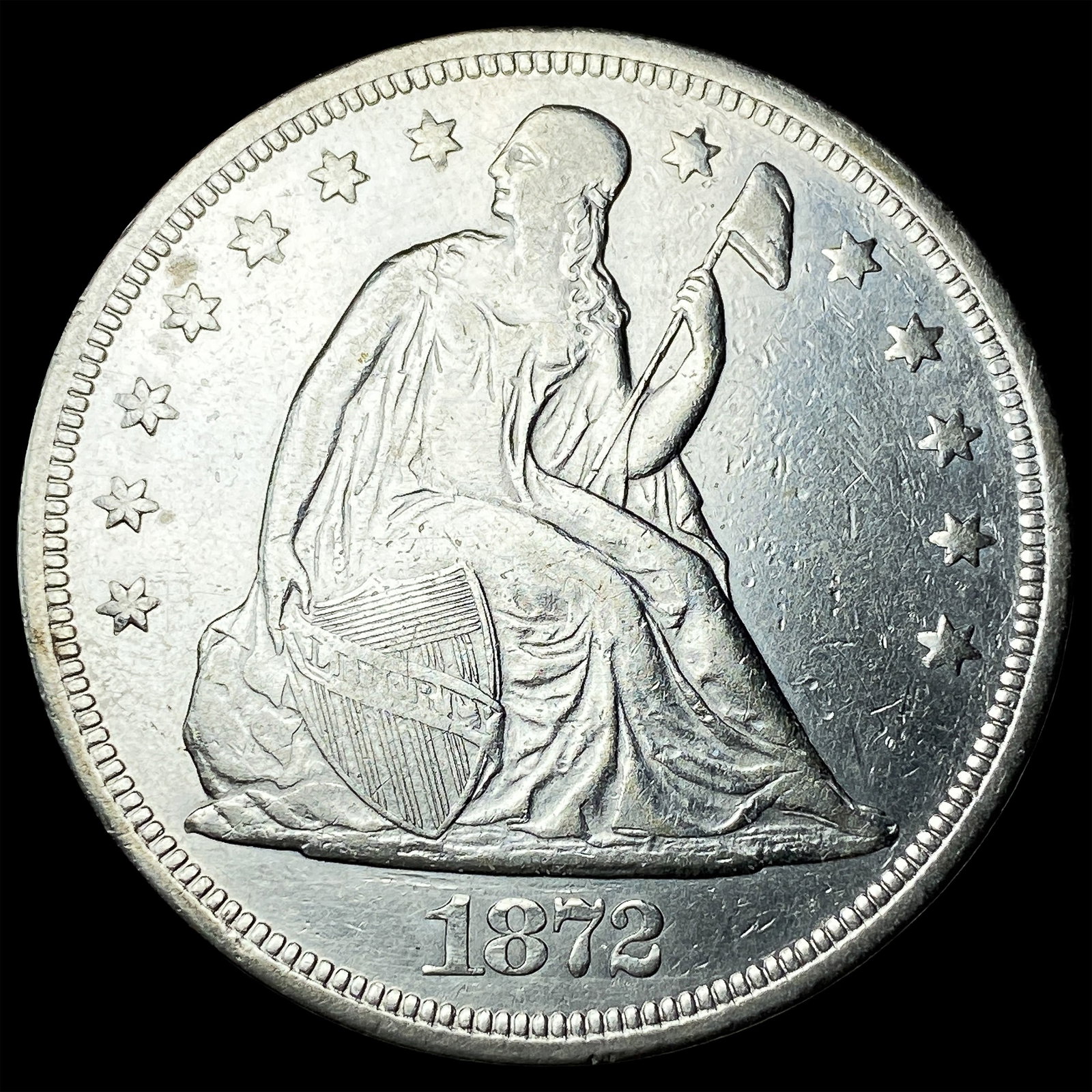 1872 Silver Seated Liberty Dollar NEARLY UNCIRCULATED: 1872 Silver Seated Liberty Dollar NEARLY UNCIRCULATED