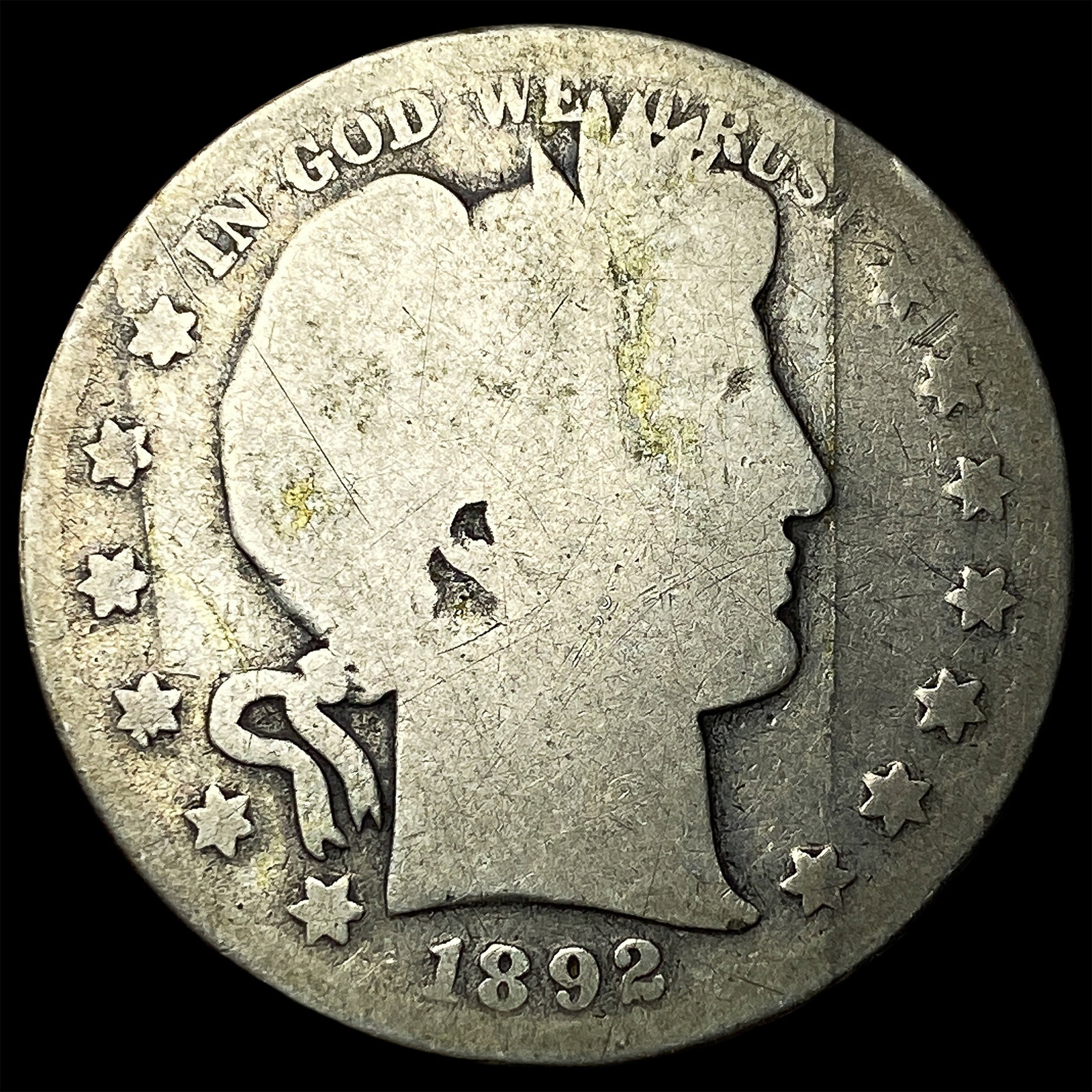 1892 Silver Barber Half Dollar NICELY CIRCULATED: 1892 Silver Barber Half Dollar NICELY CIRCULATED