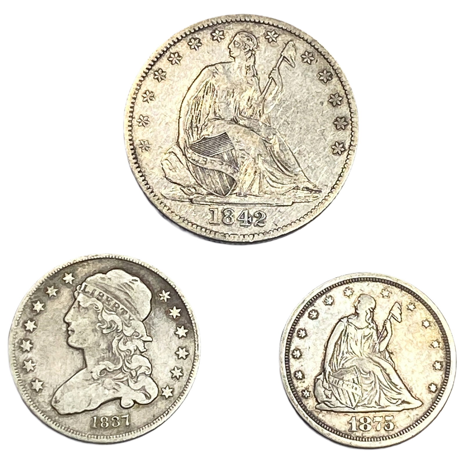 [3 Coins] 1837-1875 20C, Cap. Bust 25C, Seat Lib 50C (1 of 2)