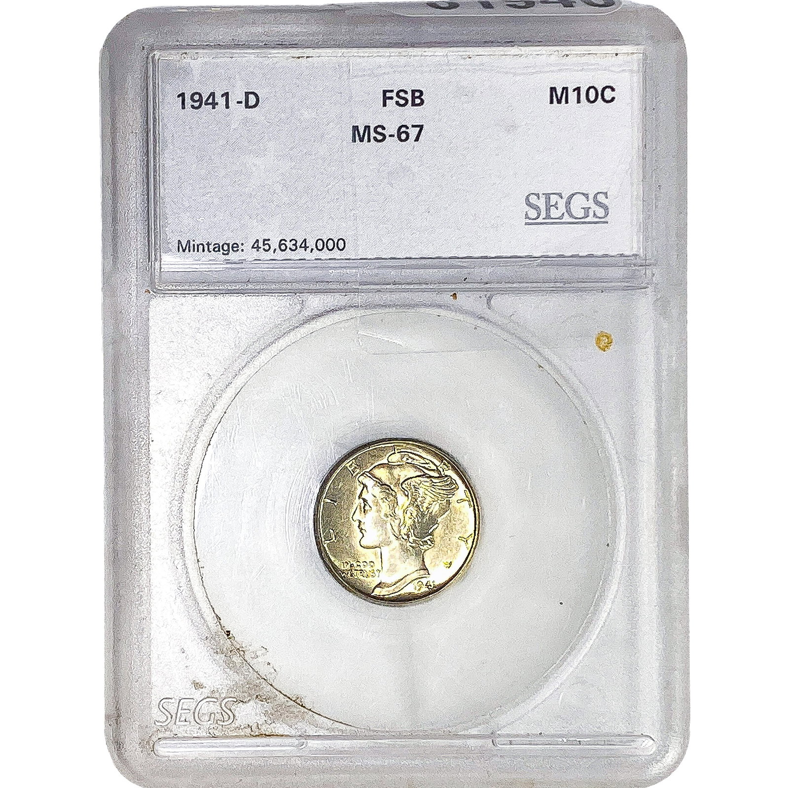 1941-D Mercury Silver Dime SEGS MS67 FSB: 1941-D Mercury Silver Dime SEGS MS67 FSB