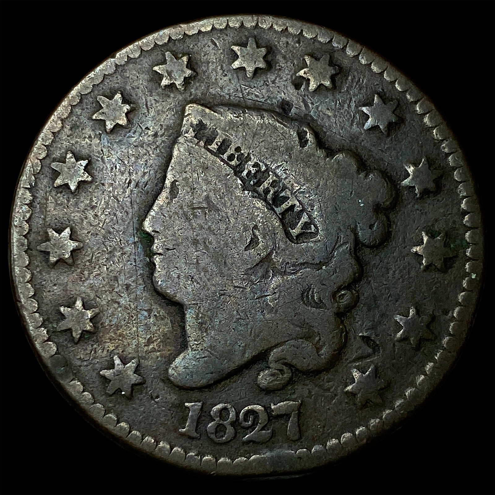 1827 Coronet Head Large Cent NICELY CIRCULATED: 1827 Coronet Head Large Cent NICELY CIRCULATED