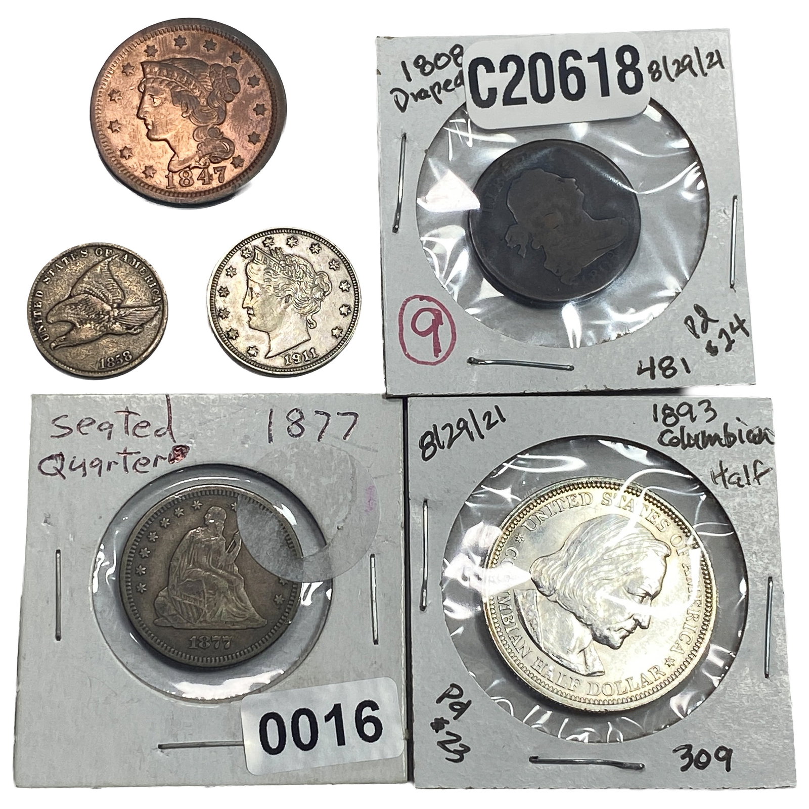 [6 Coins] 1808-1917 U.S. Mixed Lot HC-50C: [6 Coins] 1808-1917 U.S. Mixed Lot HC-50C