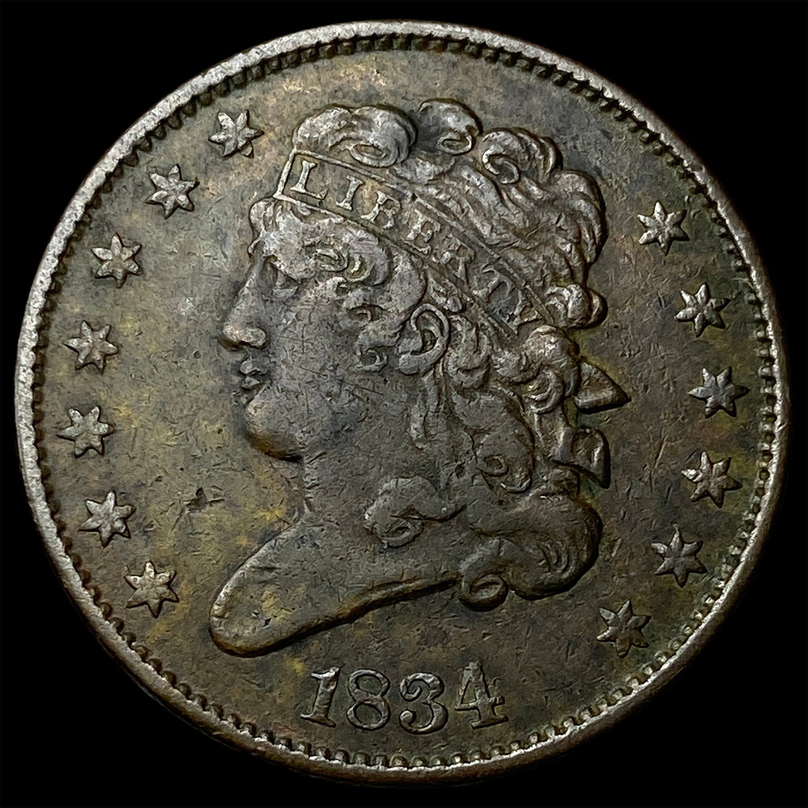 1834 Classic Head Half Cent CLOSELY UNCIRCULATED: 1834 Classic Head Half Cent CLOSELY UNCIRCULATED
