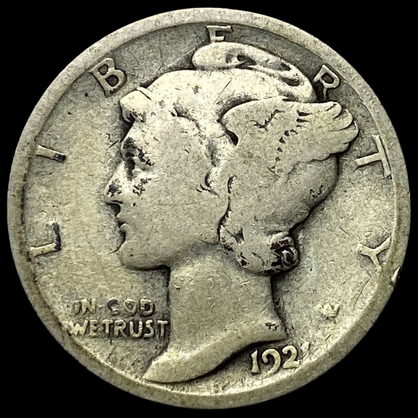 1921 Silver Mercury Dime NICELY CIRCULATED: 1921 Silver Mercury Dime NICELY CIRCULATED