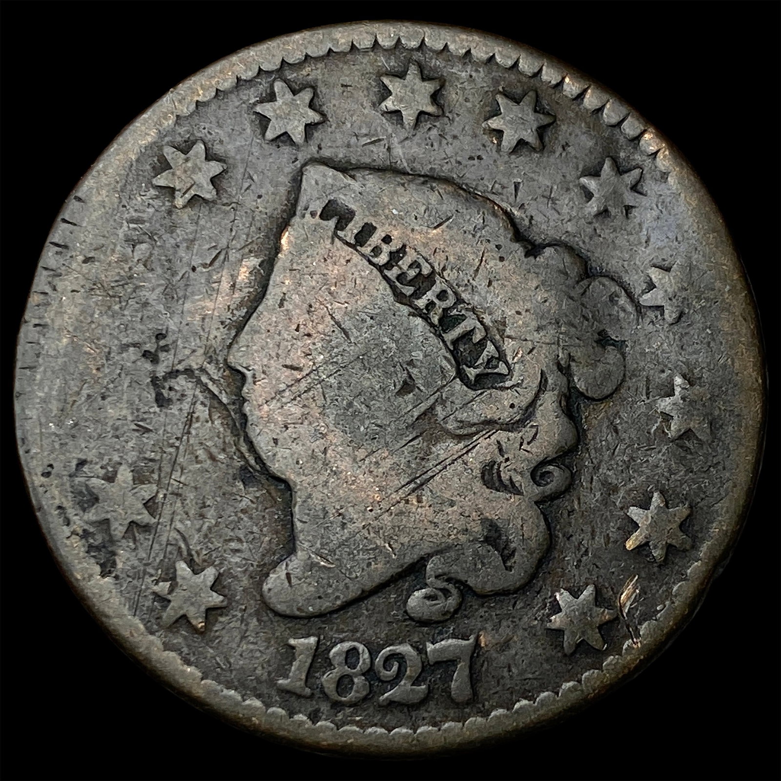 1827 Coronet Head Large Cent NICELY CIRCULATED: 1827 Coronet Head Large Cent NICELY CIRCULATED