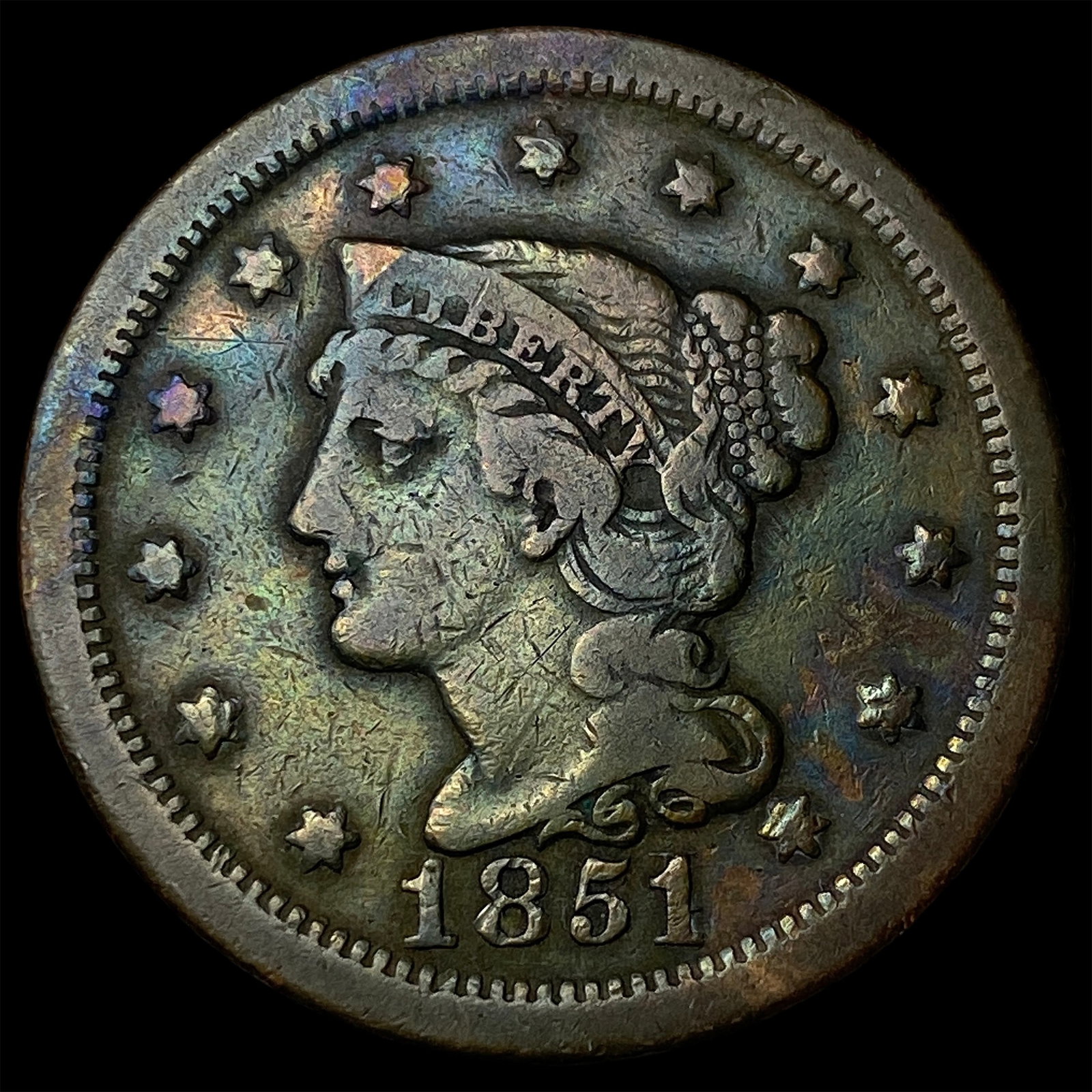 1851 Braided Hair Large Cent LIGHTLY CIRCULATED (1 of 2)