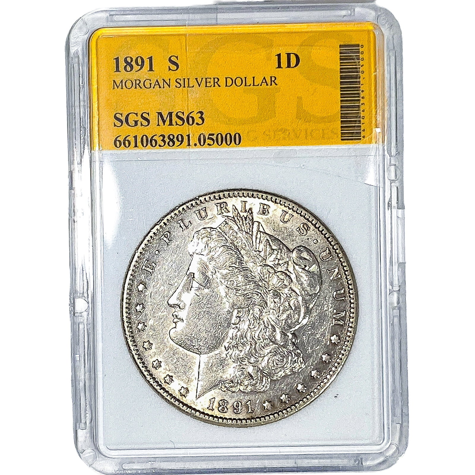1891-S Morgan Silver Dollar SGS MS63: 1891-S Morgan Silver Dollar SGS MS63