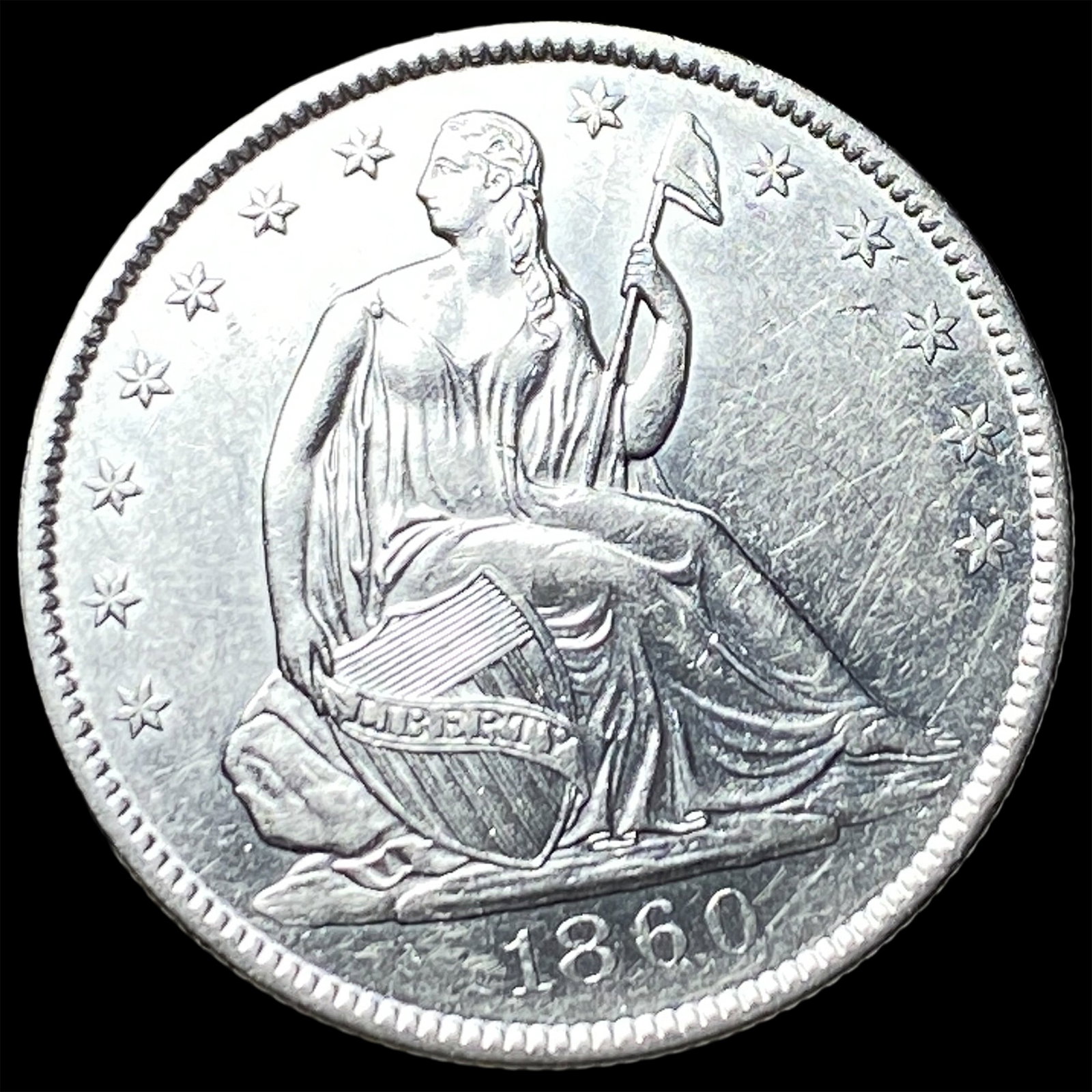 1860-O Silver Seated Liberty Half Dollar CLOSELY UNCIRCULATED: 1860-O Silver Seated Liberty Half Dollar CLOSELY UNCIRCULATED