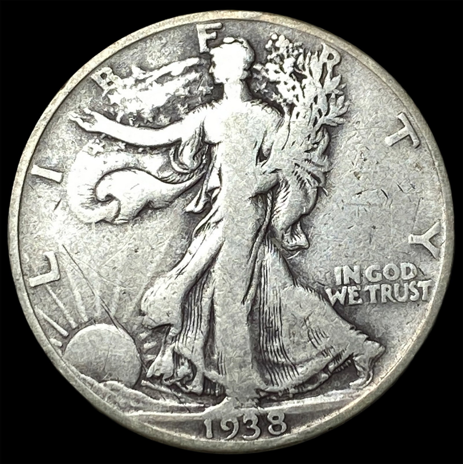 1938-D Silver Walking Liberty Half Dollar LIGHTLY CIRCULATED: 1938-D Silver Walking Liberty Half Dollar LIGHTLY CIRCULATED