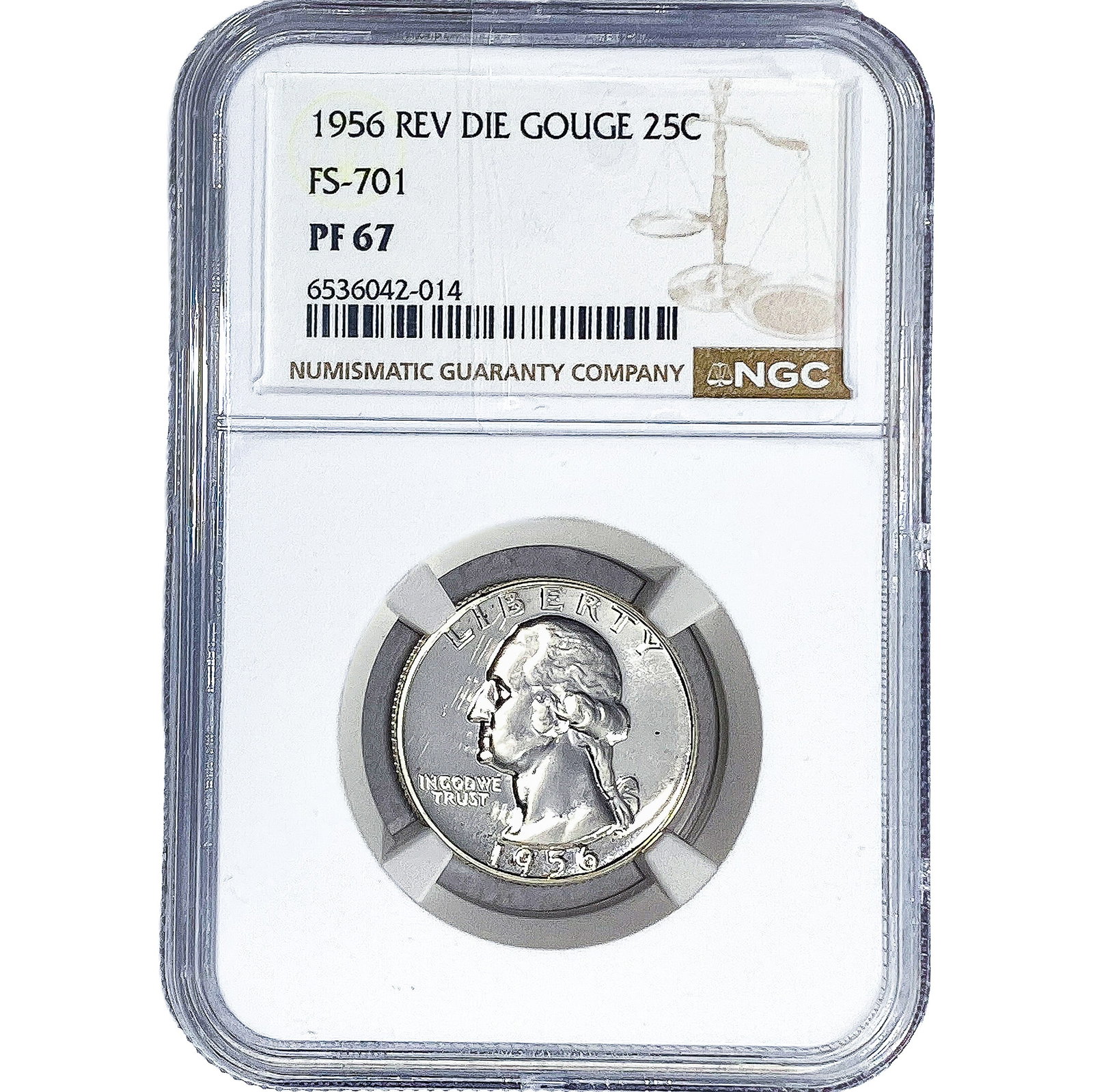 1956 Washington Silver Quarter NGC PF67 Rev Die Gouge: 1956 Washington Silver Quarter NGC PF67 Rev Die Gouge