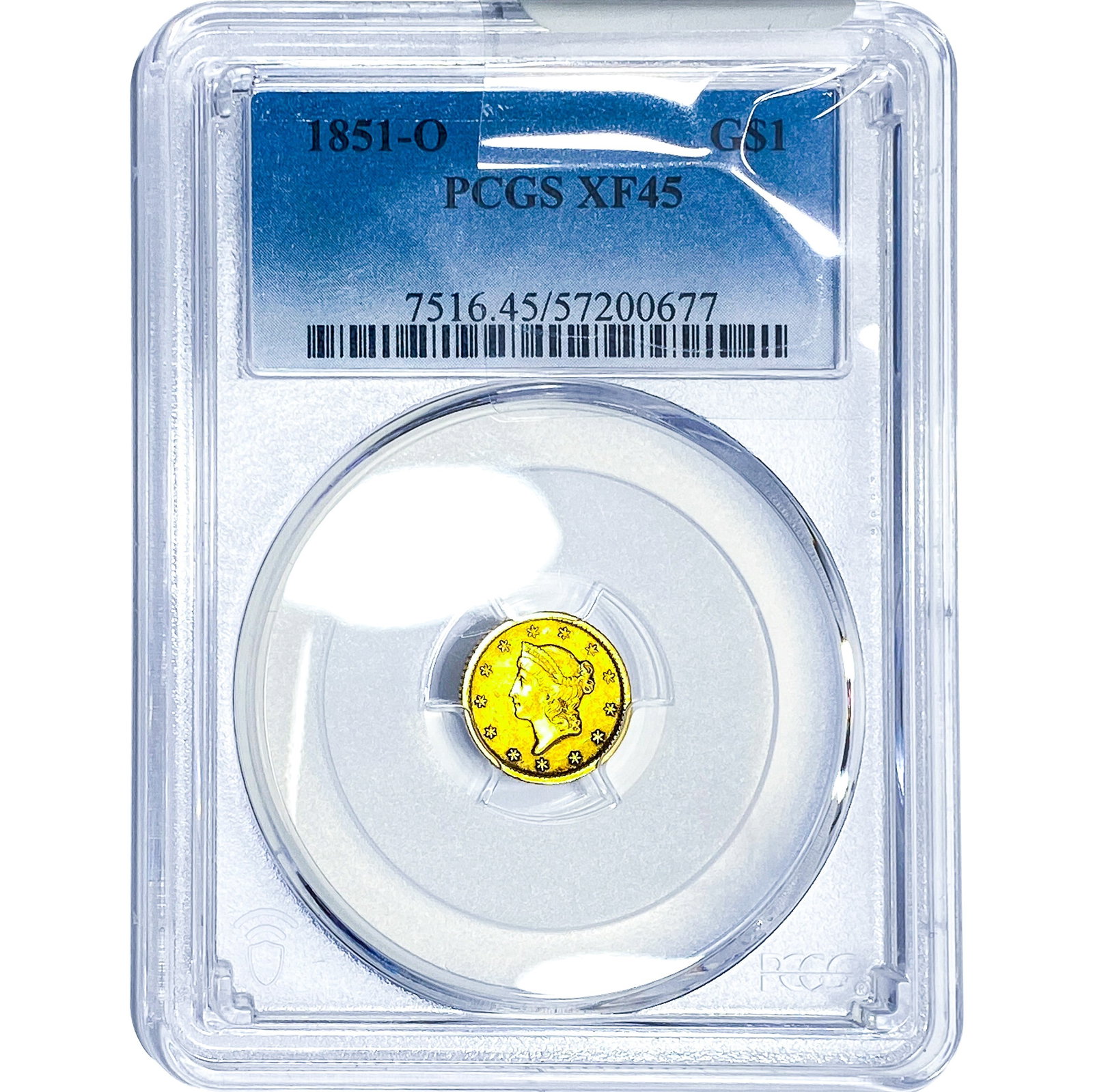 1851-O Rare Gold Dollar PCGS XF45: 1851-O Rare Gold Dollar PCGS XF45