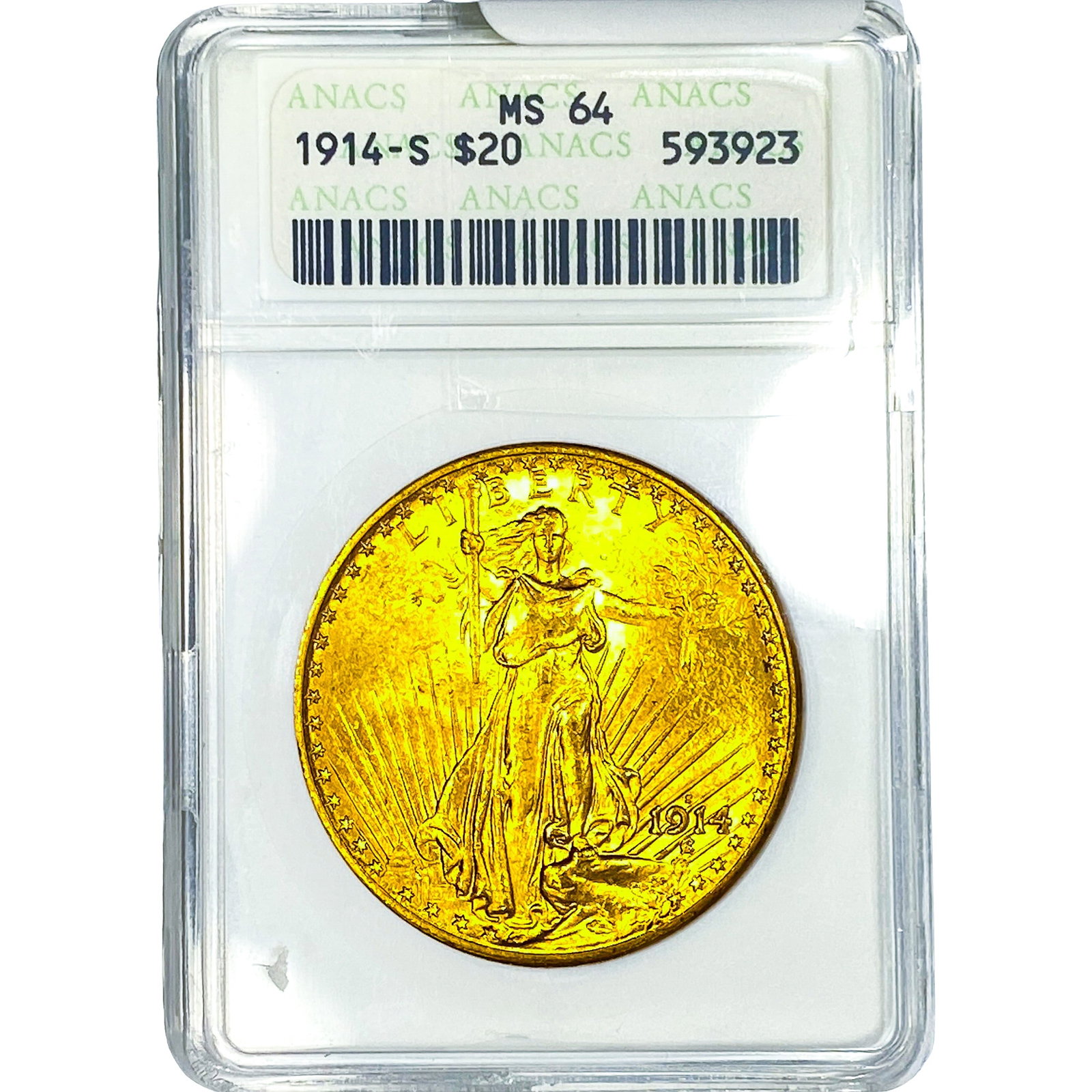 1914-S $20 Gold Double Eagle ANACS MS64: 1914-S $20 Gold Double Eagle ANACS MS64