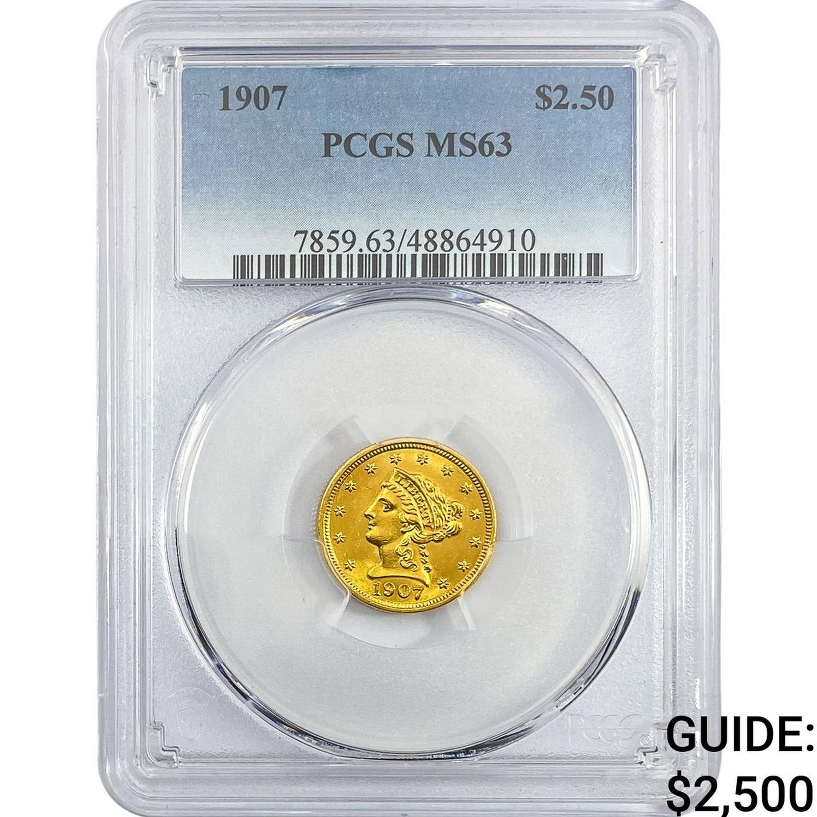 1907 $2.50 Gold Quarter Eagle PCGS MS63: 1907 $2.50 Gold Quarter Eagle PCGS MS63