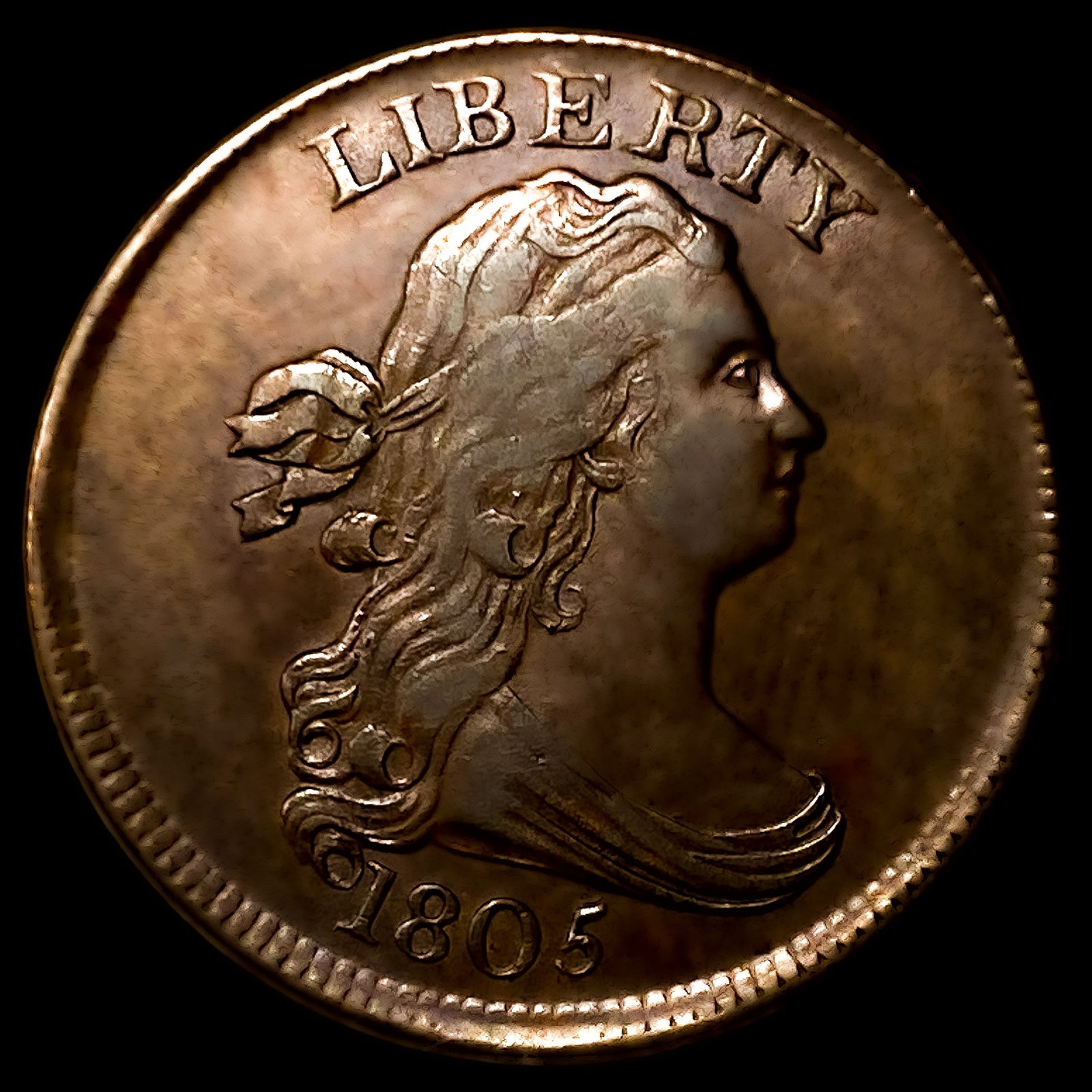 1805 Sm 5 No Stem Draped Bust Half Cent (1 of 2)