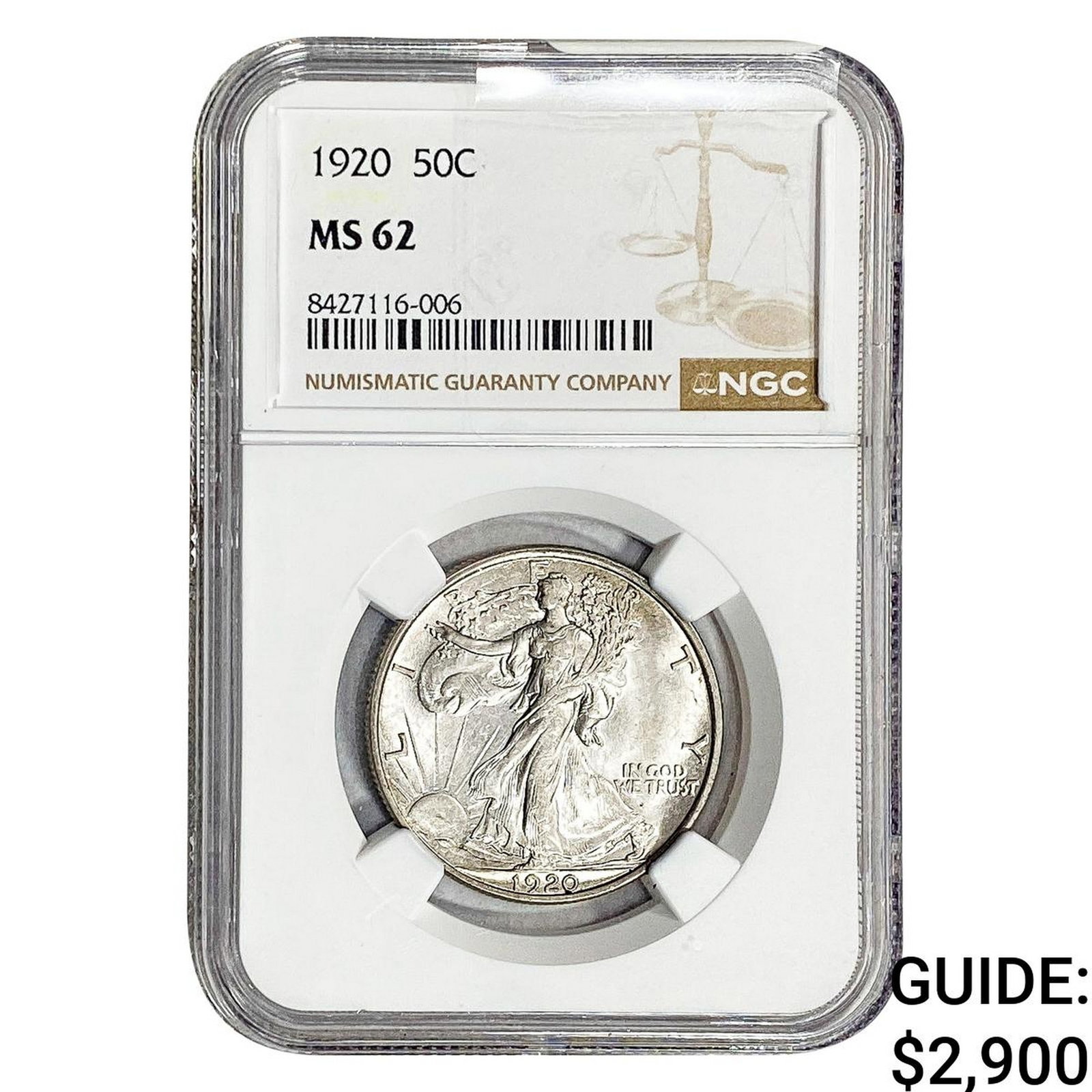 1920 Walking Liberty Half Dollar NGC MS62: 1920 Walking Liberty Half Dollar NGC MS62