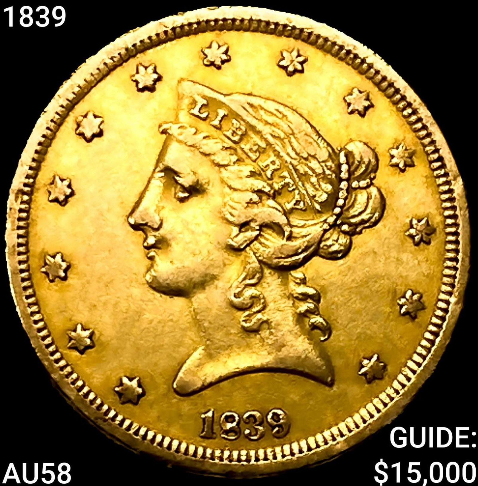 1839 $5 Gold Half Eagle CHOICE AU: 1839 $5 Gold Half Eagle CHOICE AU