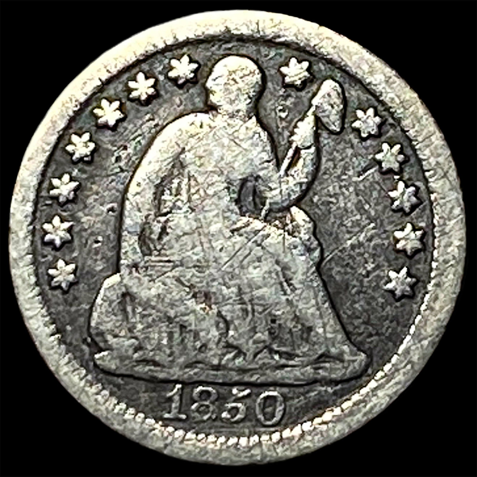 1850-O Silver Seated Liberty Half Dime NICELY CIRCULATED: 1850-O Silver Seated Liberty Half Dime NICELY CIRCULATED