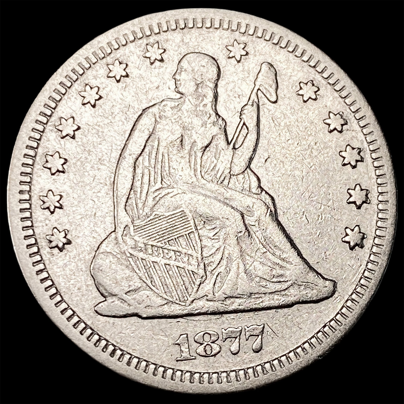 1877 Silver Seated Liberty Quarter ABOUT UNCIRCULATED: 1877 Silver Seated Liberty Quarter ABOUT UNCIRCULATED