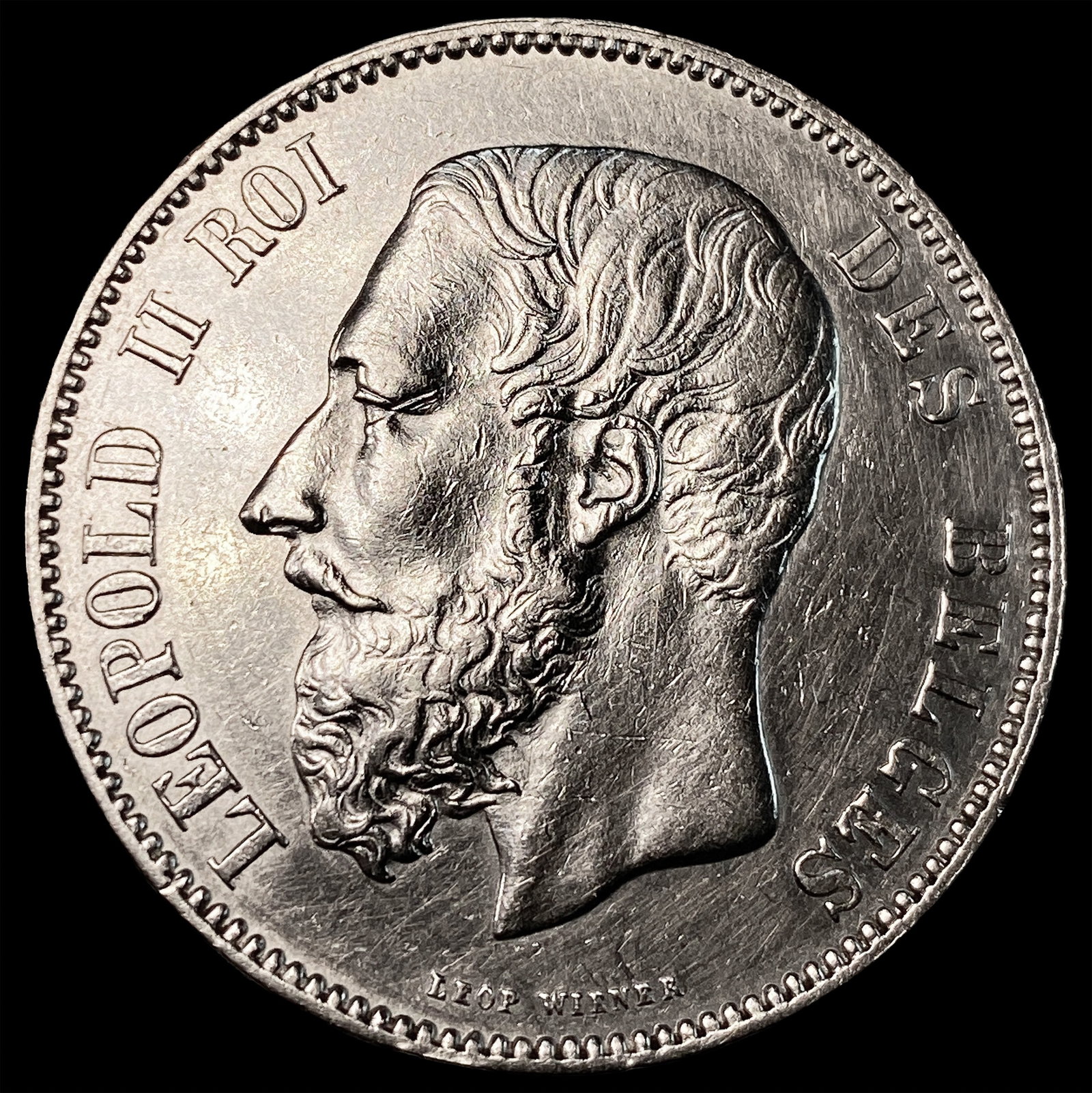 1876 Belgium Silver 5 Francs Leopold II CLOSELY UNCIRCULATED (1 of 2)