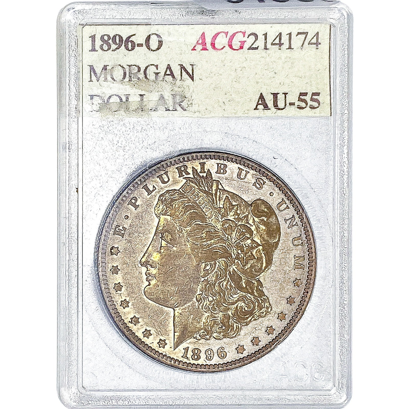 1896-O Morgan Silver Dollar ACG AU55: 1896-O Morgan Silver Dollar ACG AU55